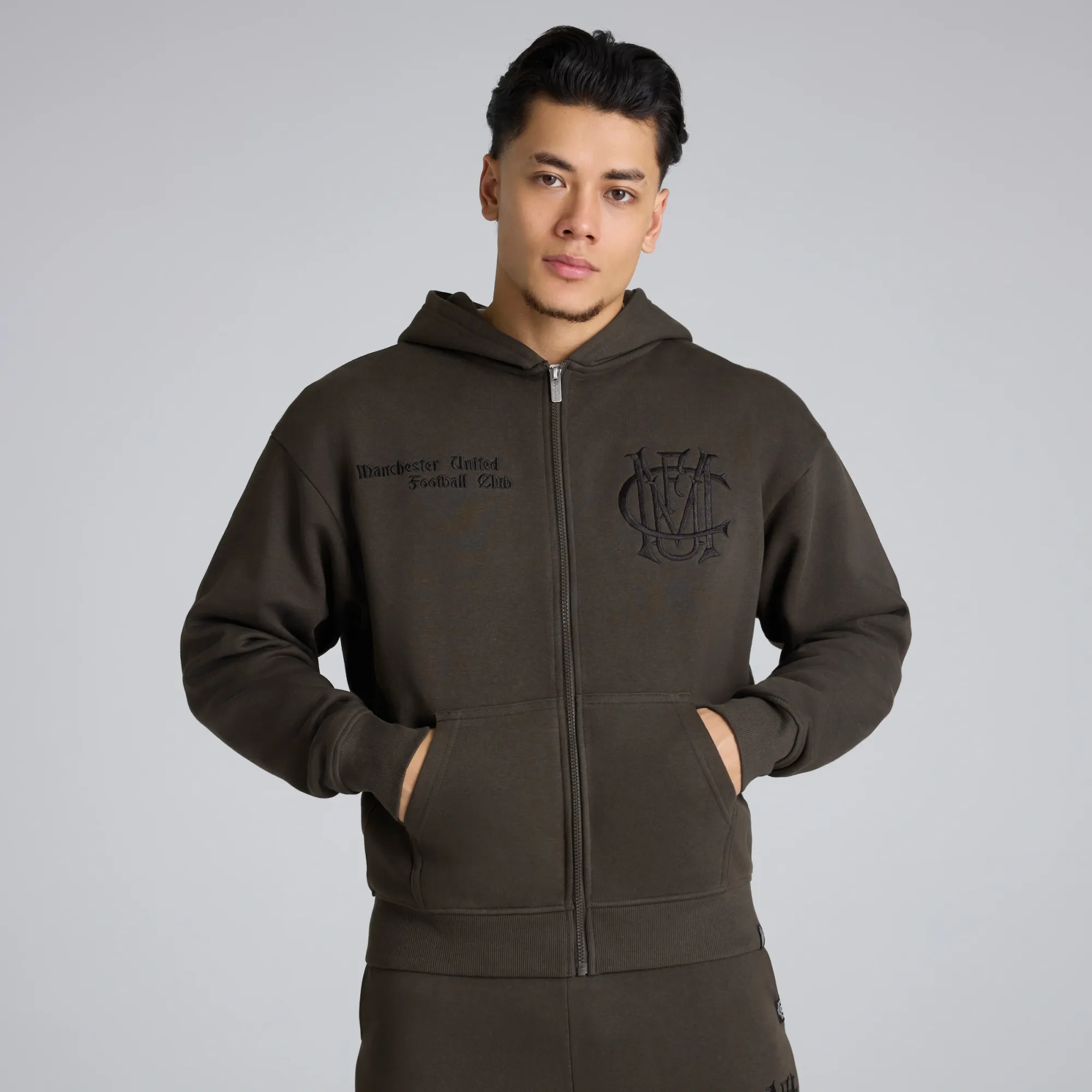 Manchester United Archive Full Zip Hoodie Charcoal