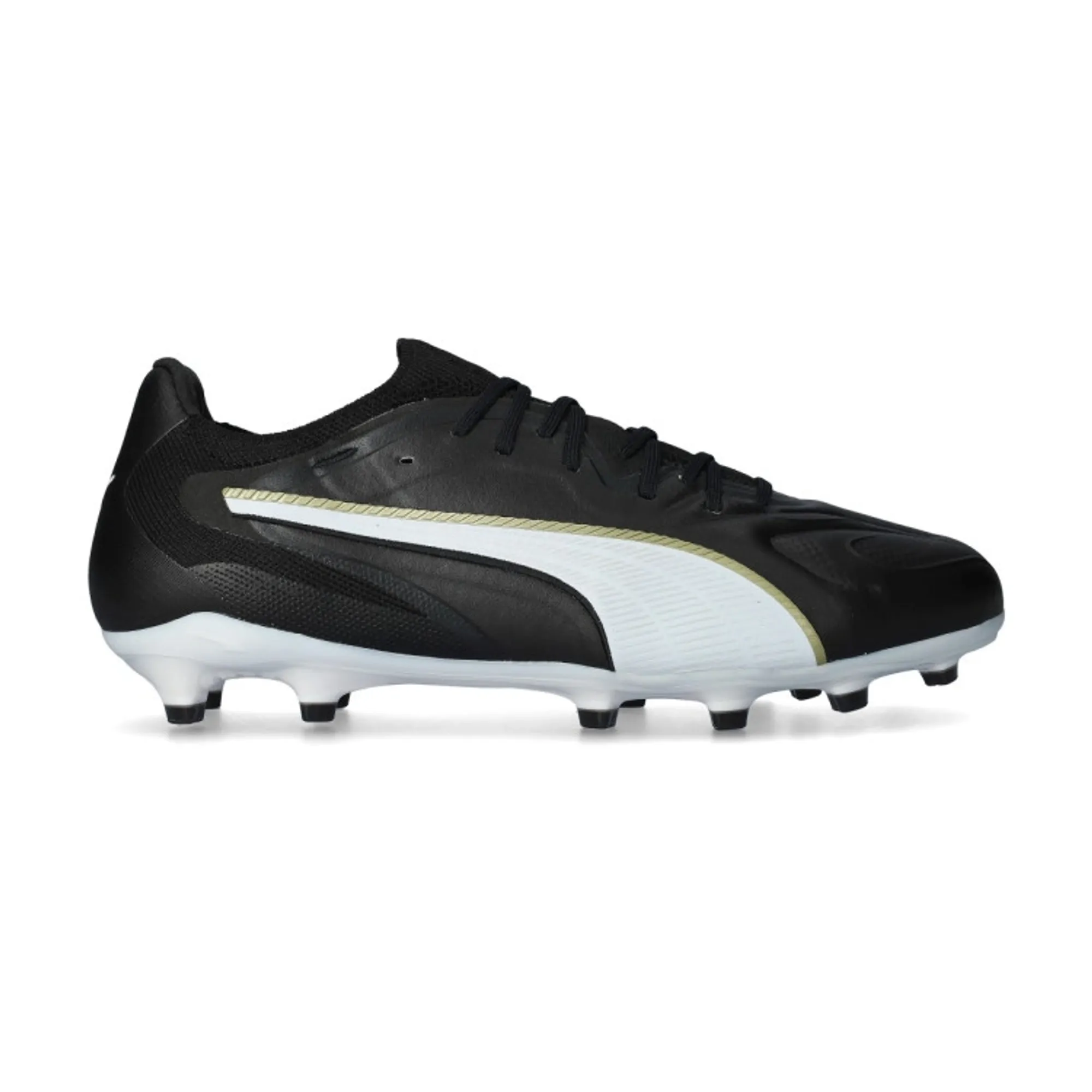 PUMA King 20 Ultimate FG/AG Football Boots Unisex, Black/White/Gold, size 10