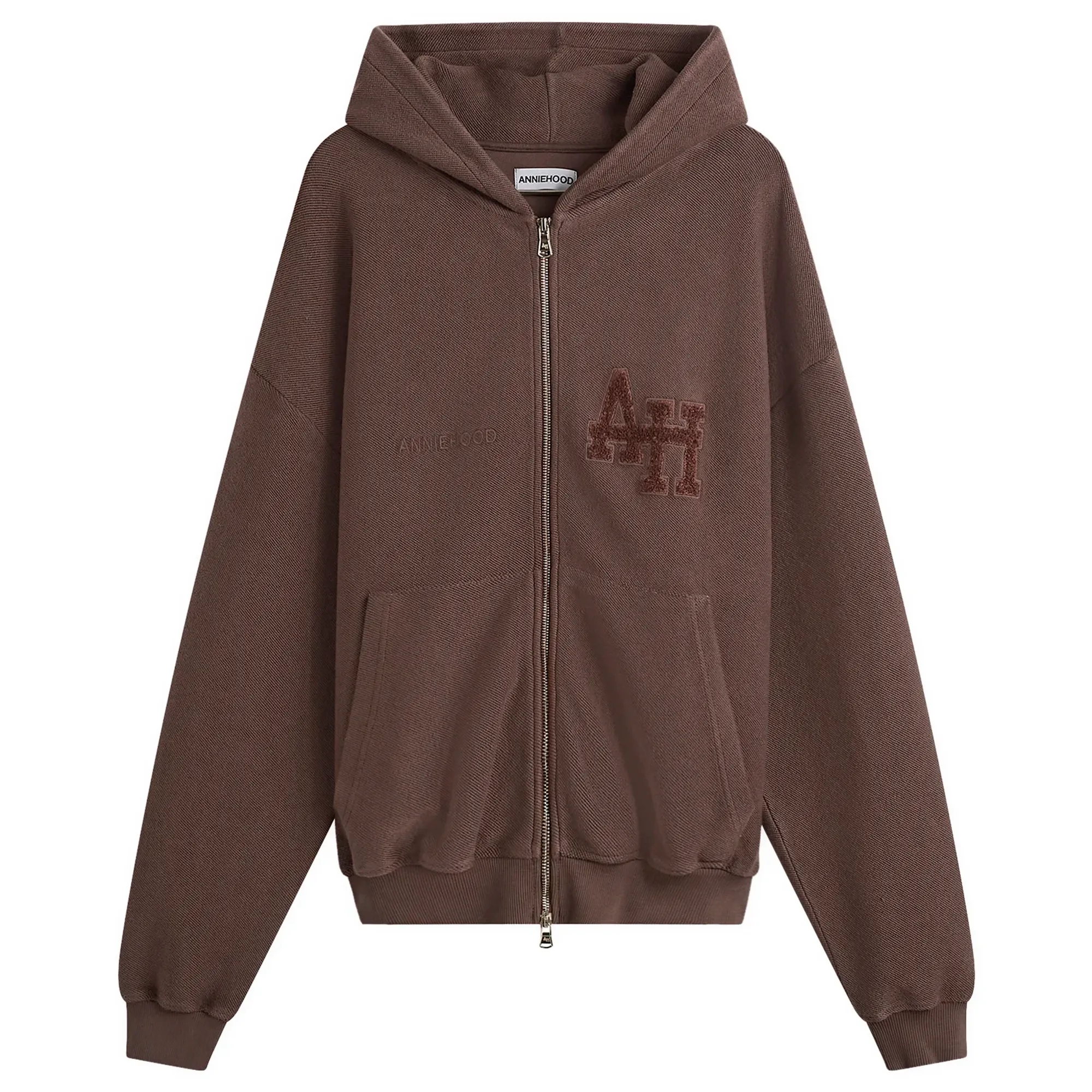 ANNIE HOOD Men's Inside Out College Zip Hoodie Washed Brown