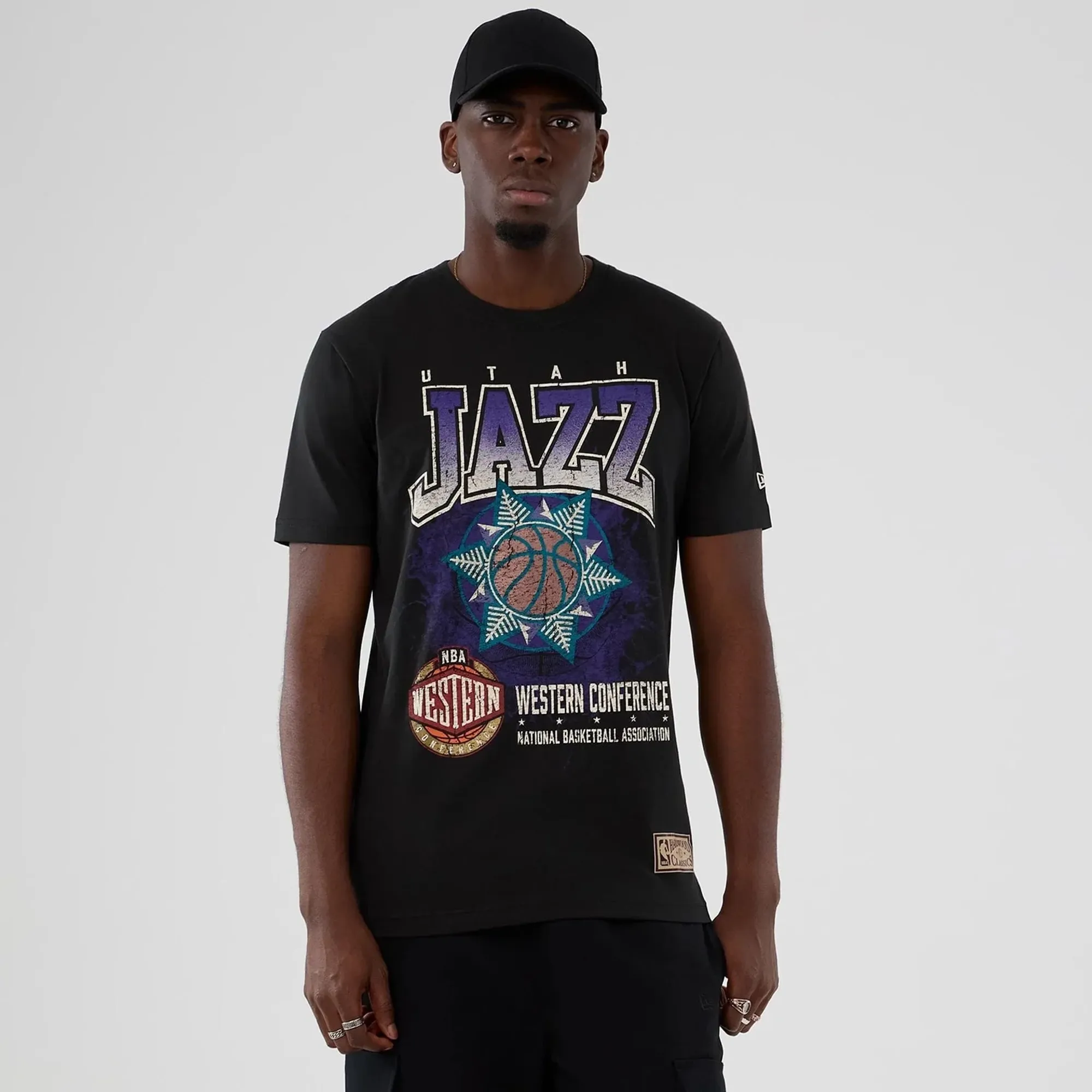 Utah Jazz NBA Hardwood Classic Black T-Shirt New Era Cap adult unisex