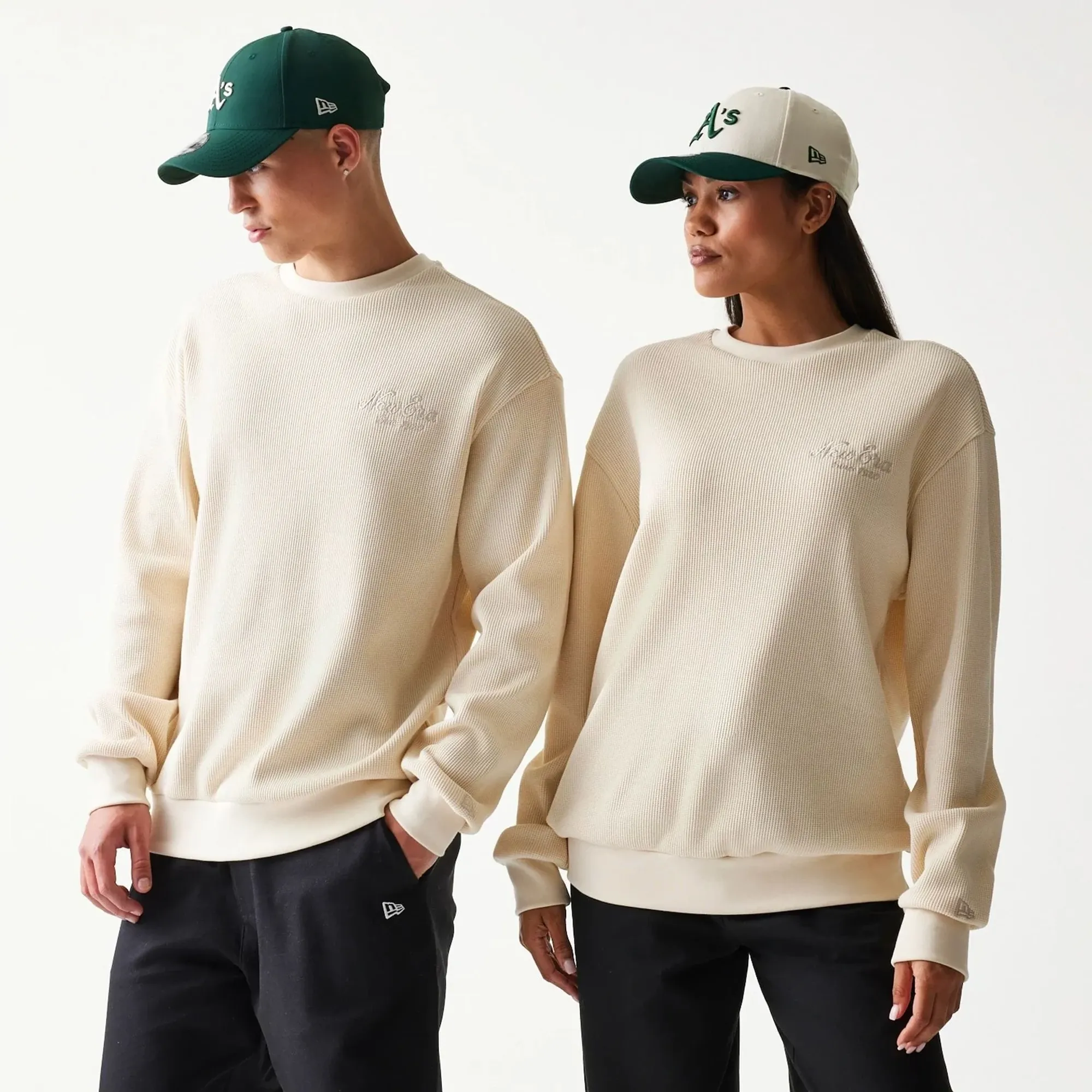 New Era Script Waffle Light Beige Crew Neck Sweater adult unisex