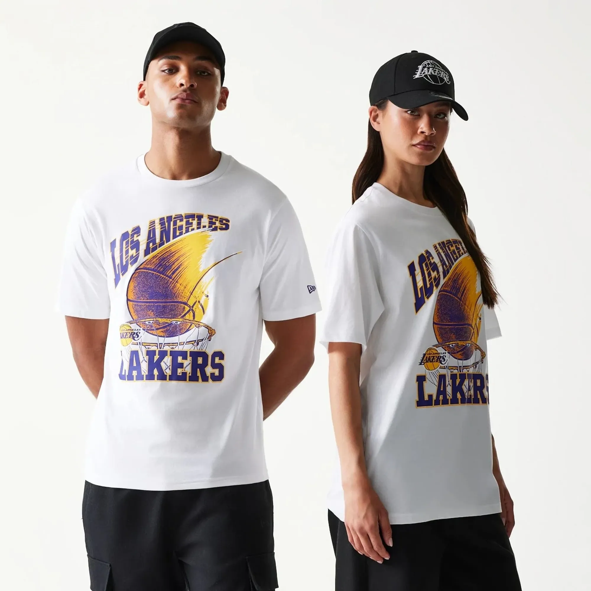 LA Lakers NBA Ball Graphic White T-Shirt New Era Cap adult unisex
