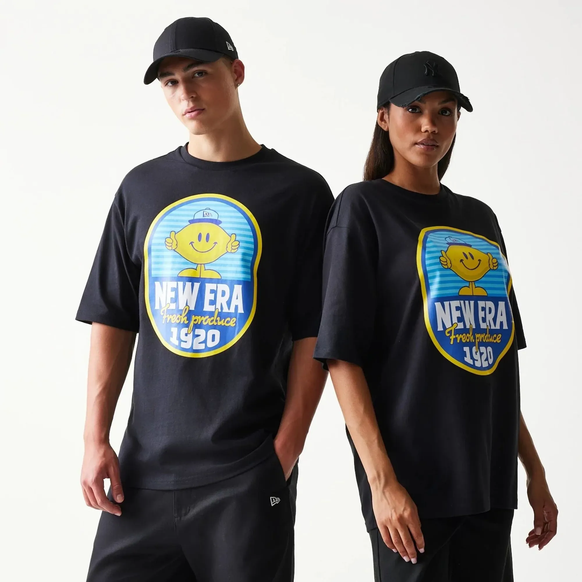 New Era Lemon Fruit Graphic Black Oversized T-Shirt adult unisex