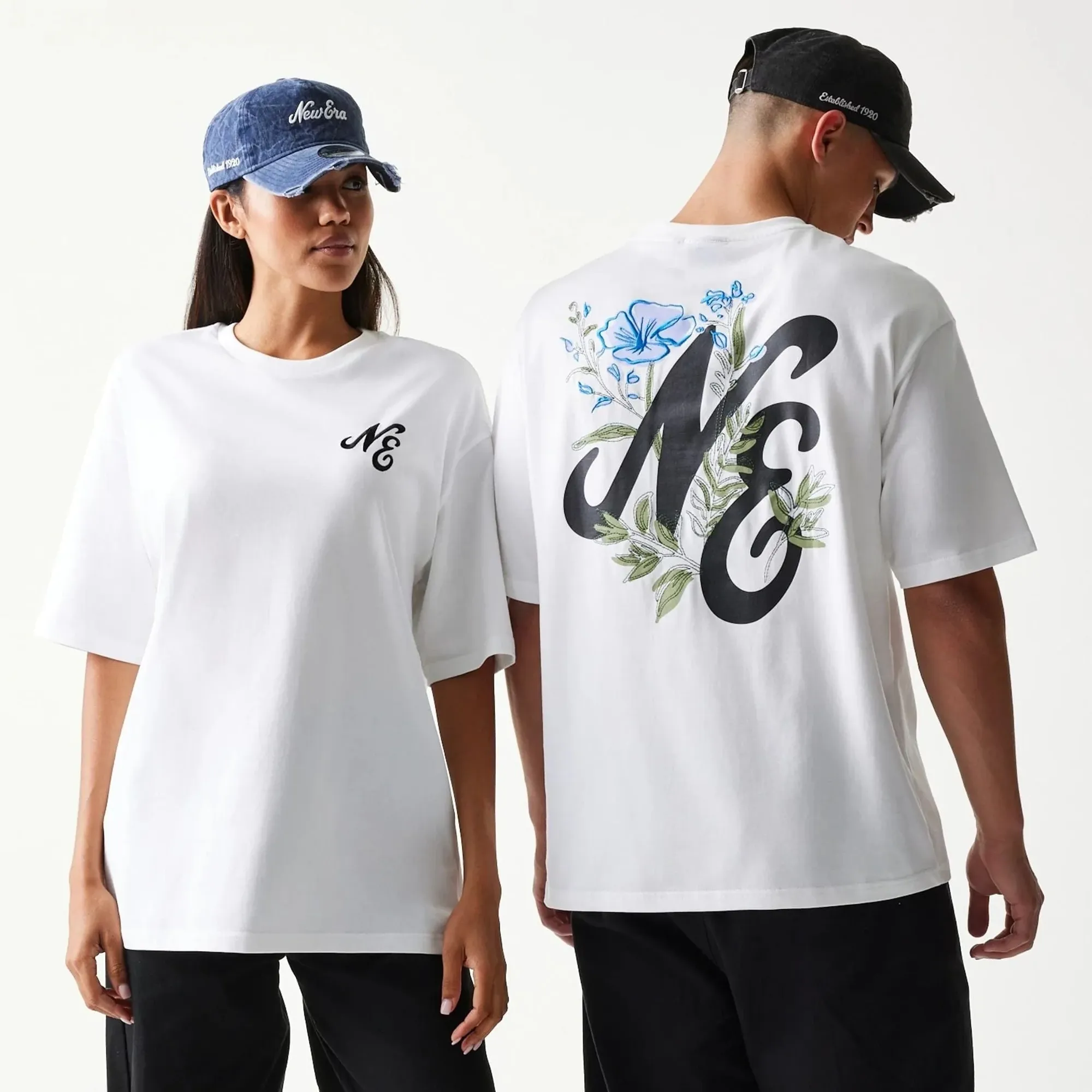 New Era Floral Graphic White Oversized T-Shirt adult unisex