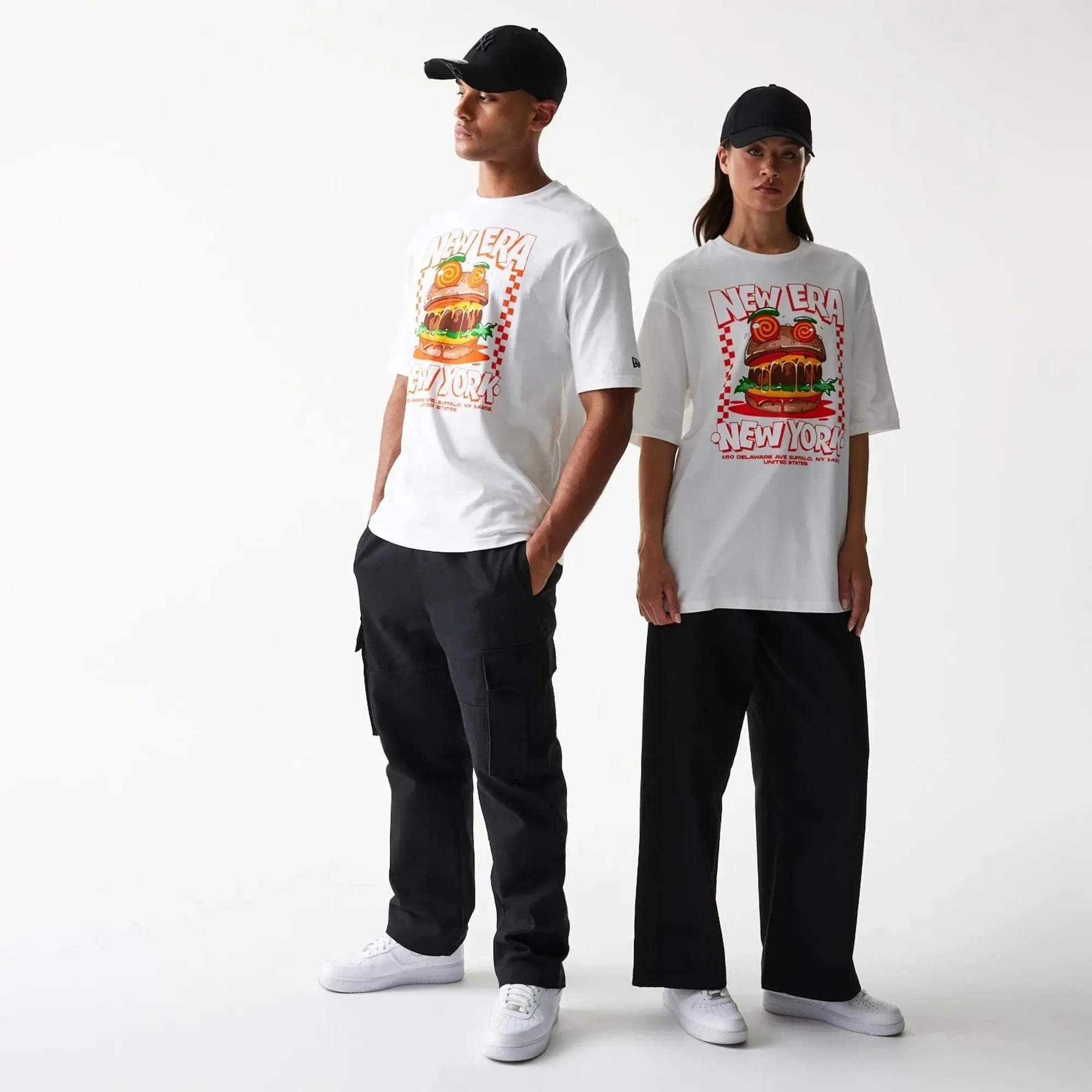 New Era Burger Food Graphic White Oversized T-Shirt adult unisex