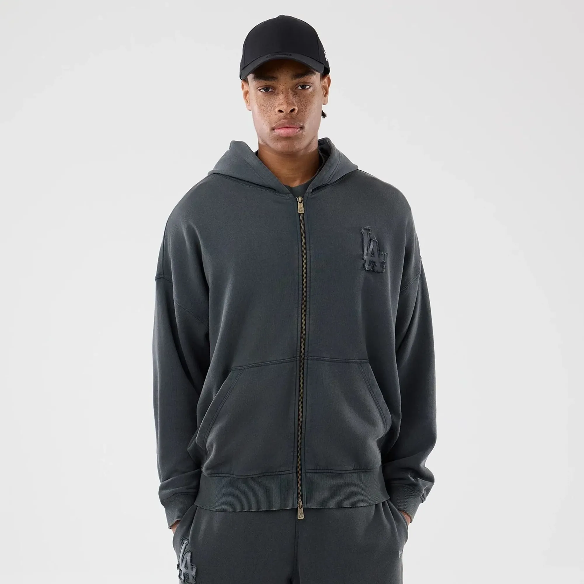 LA Dodgers MLB Washed Dark Grey Full Zip Hoodie New Era Cap adult unisex