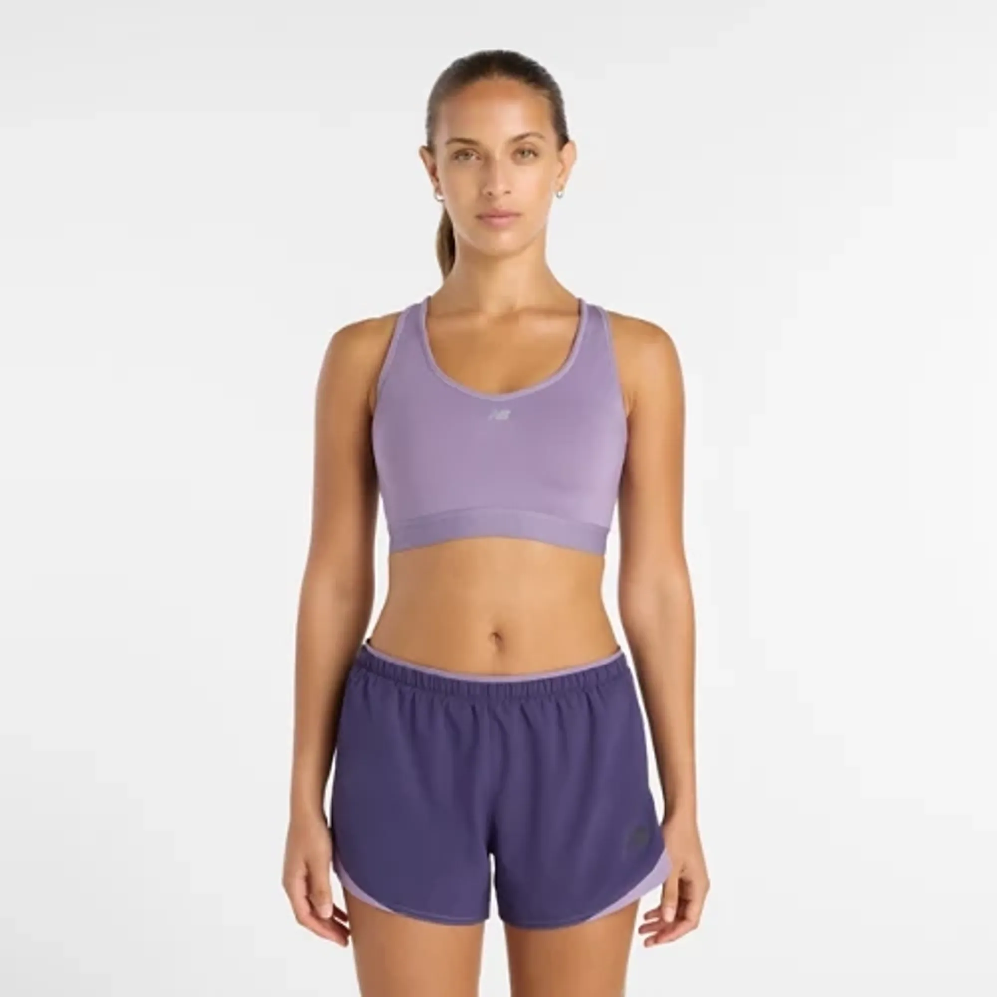 New Balance Women NB Essential Run Bra in Purple Poly Knit