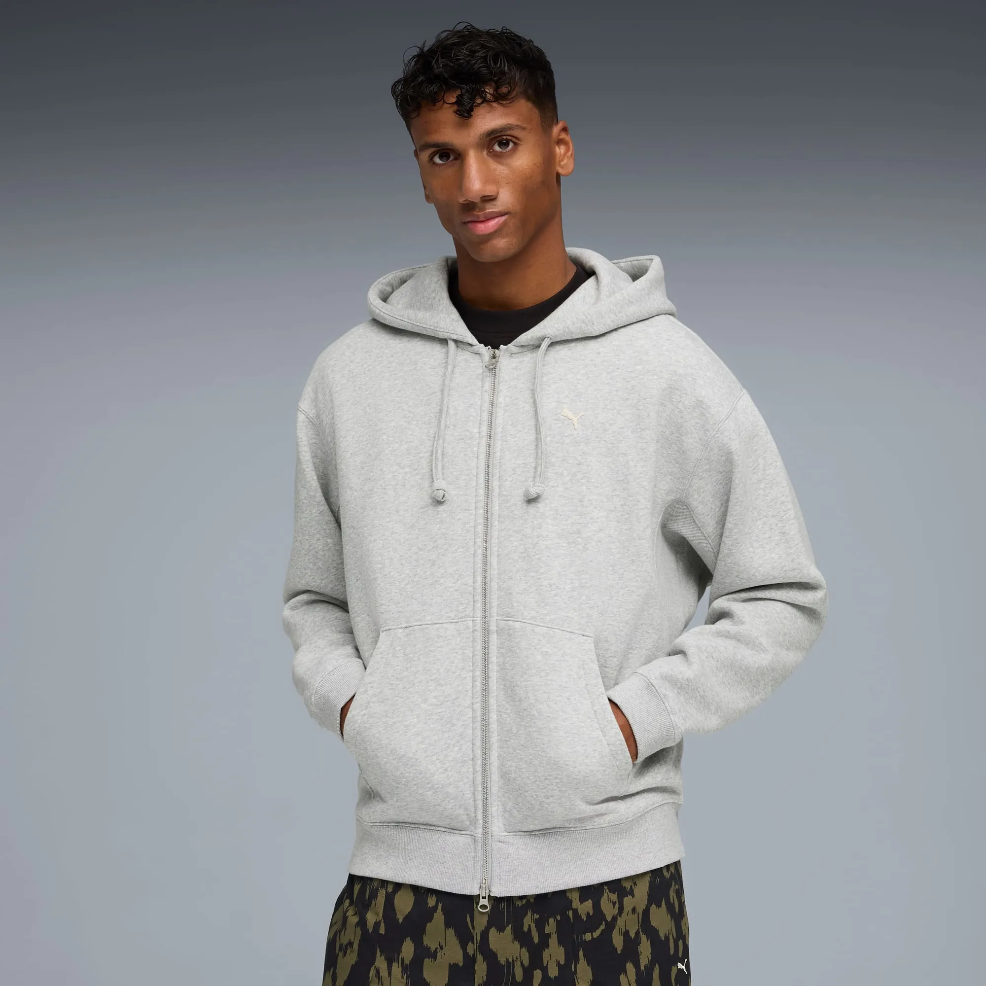 PUMA Select Essentials Full-Zip Hoodie Men, Light Grey Heather, size Large