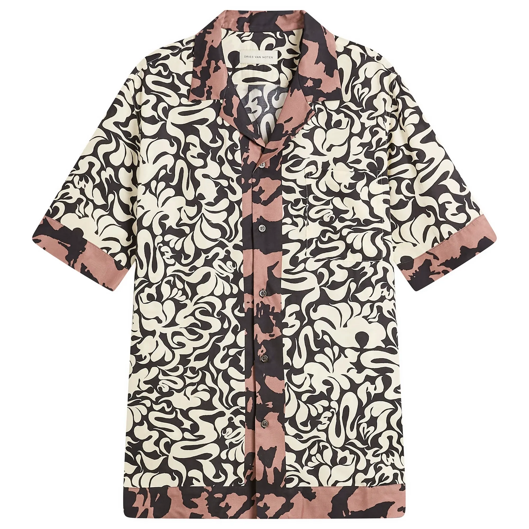Dries Van Noten Men's Squiggle Border Print Shirt Black
