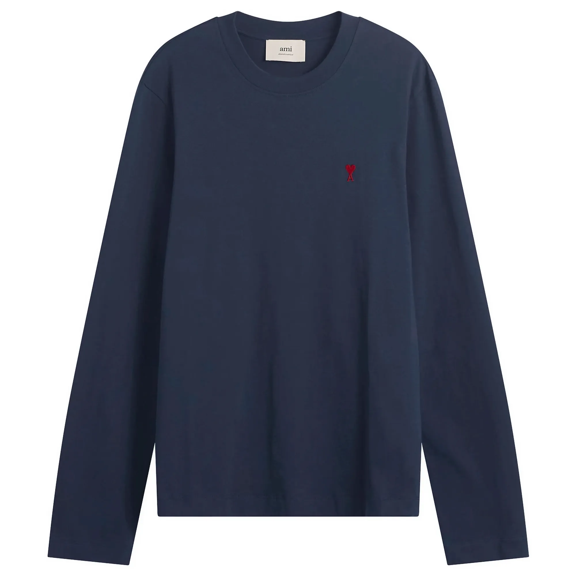 AMI Paris Men's Red Ami De Coeur Long Sleeve T-Shirt Bleu Nuit