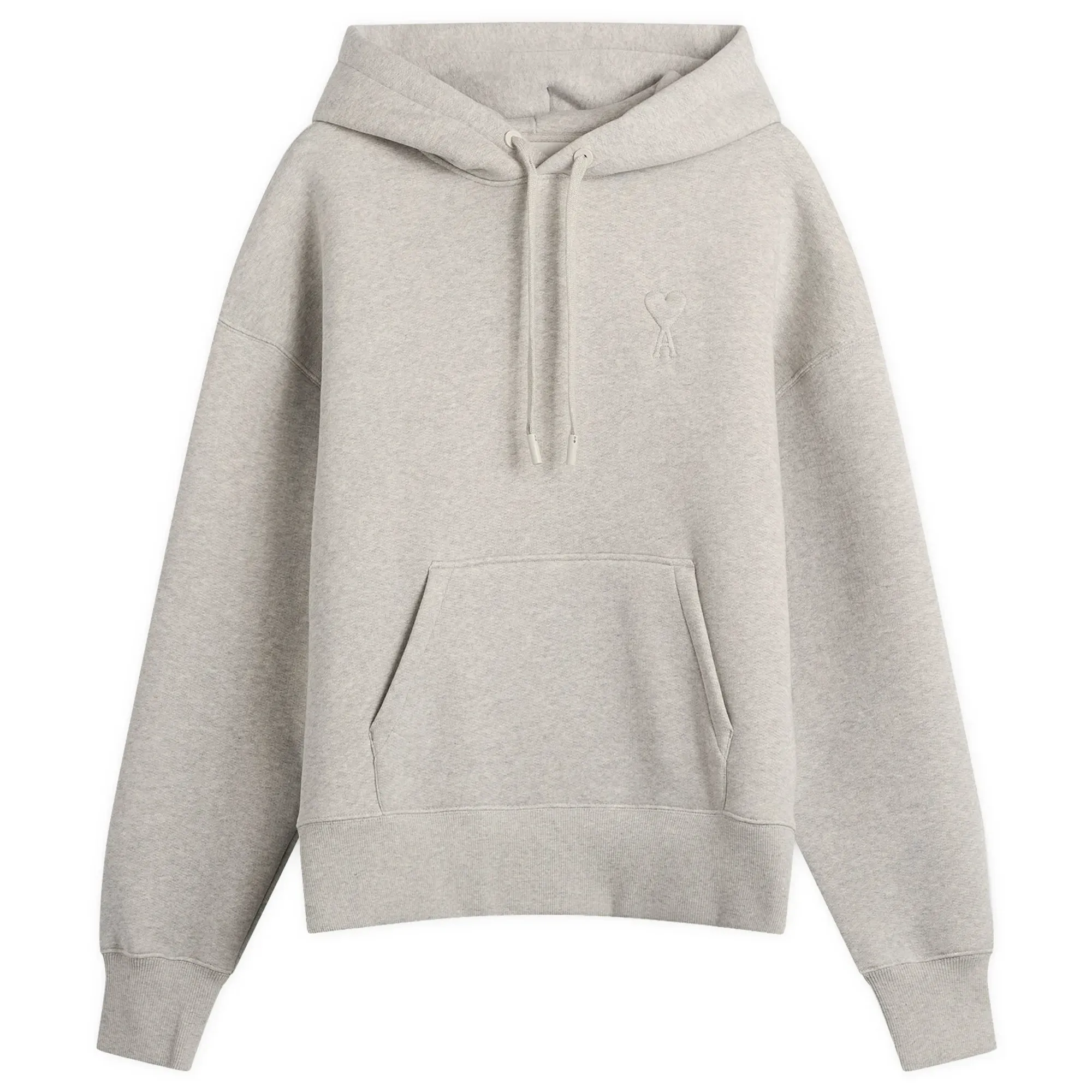 AMI Paris Men's Big Ami De Coeur Embossed Hoodie Gris Cendre Chine