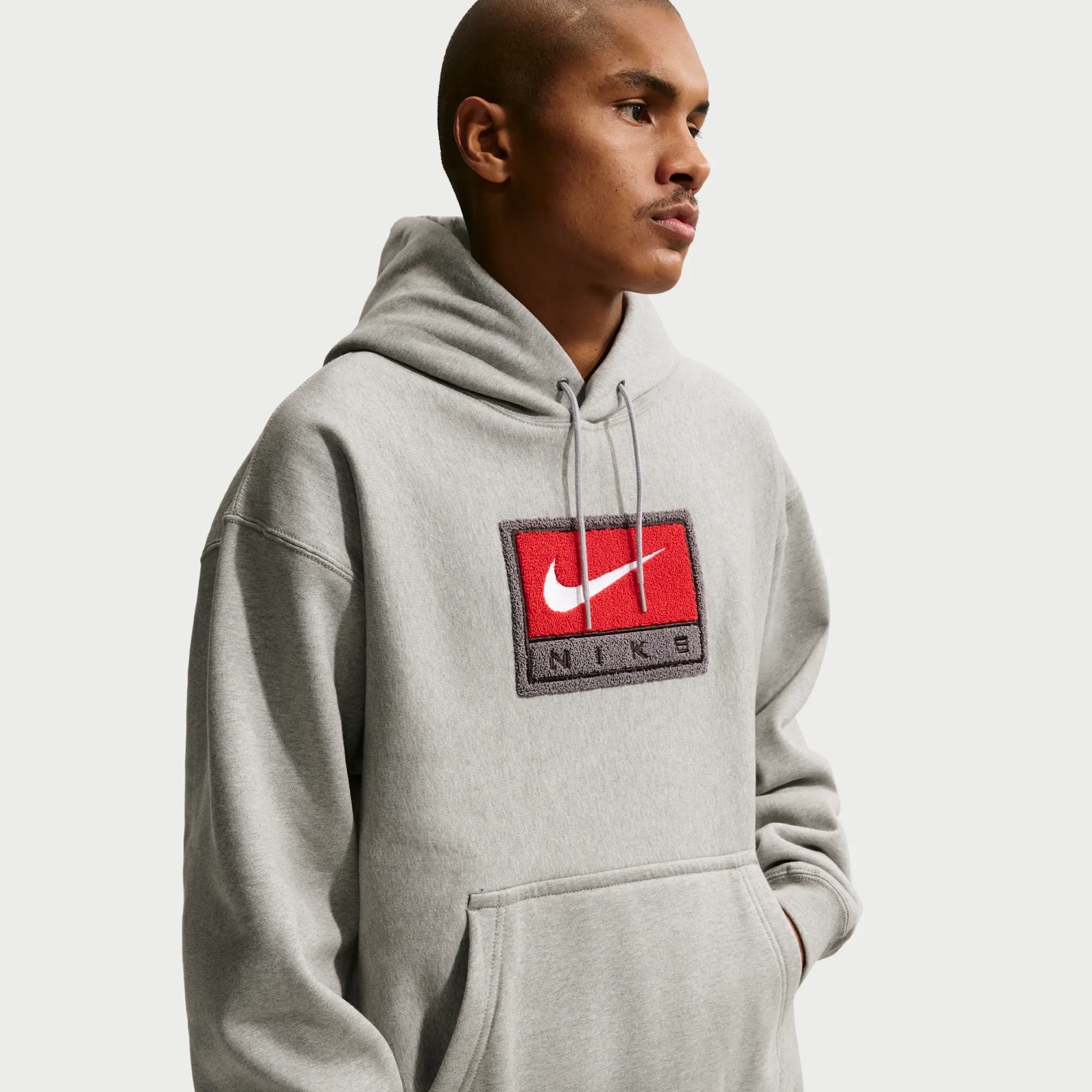 Nike Solo Swoosh Men's Fleece Pullover Hoodie - Dark Grey Heather - Fleece