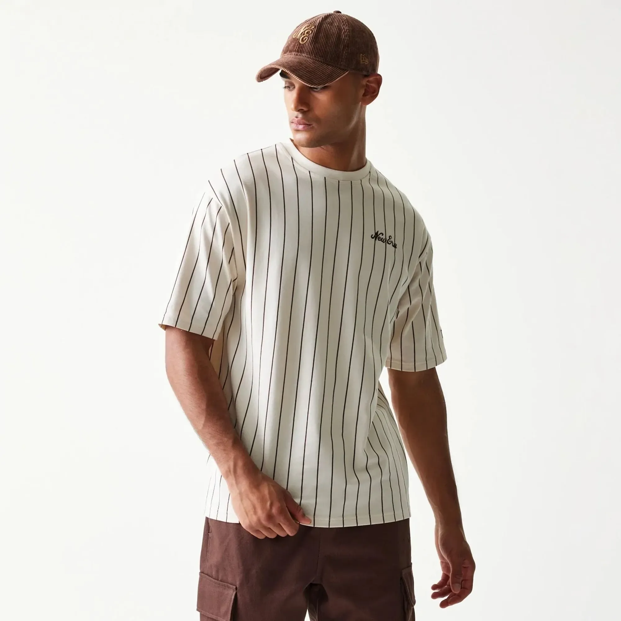 New Era Pinstripe Light Beige Oversized T-Shirt adult unisex