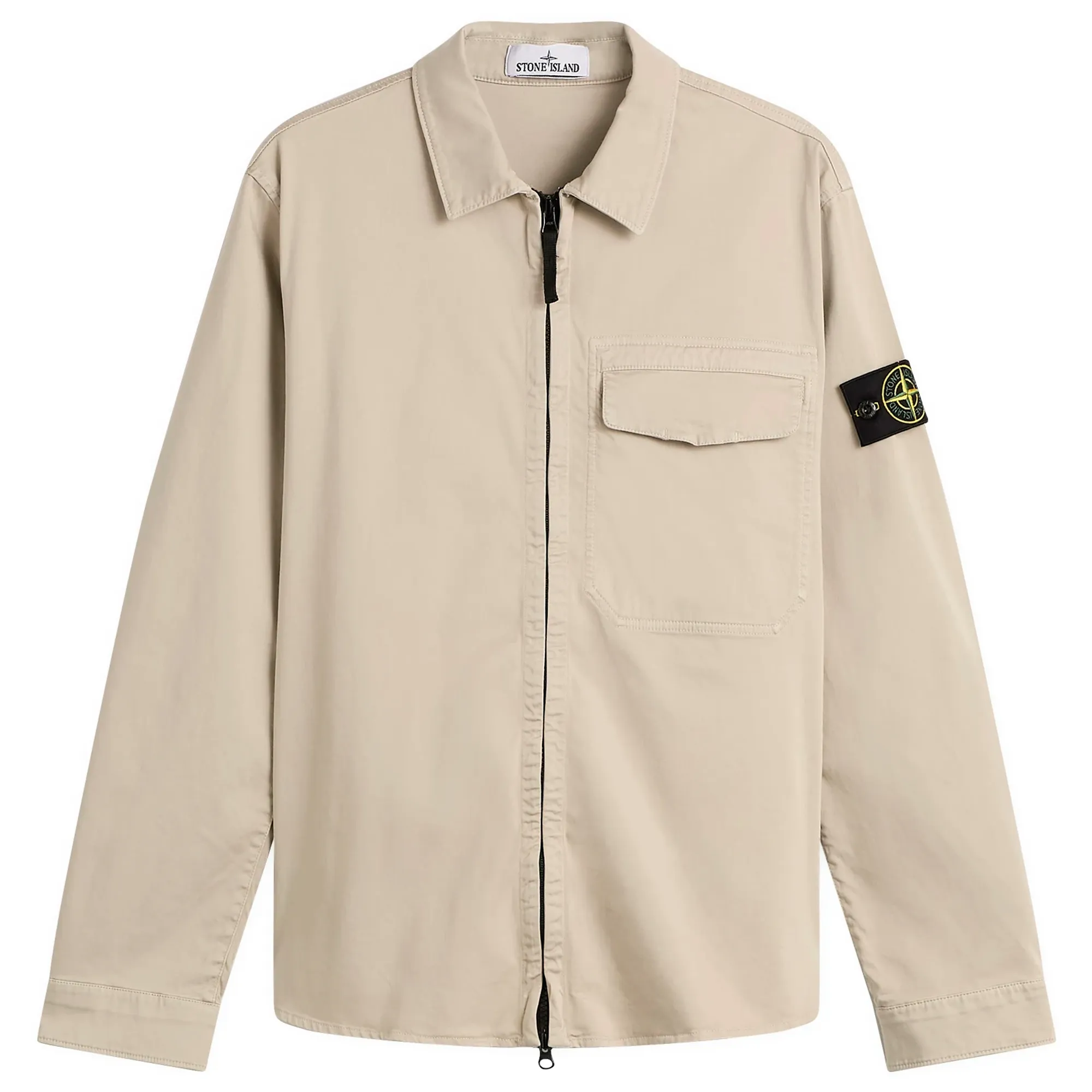 Stone Island Men's Organic Cotton Satin Zip Shirt Jacket Pearl Grey