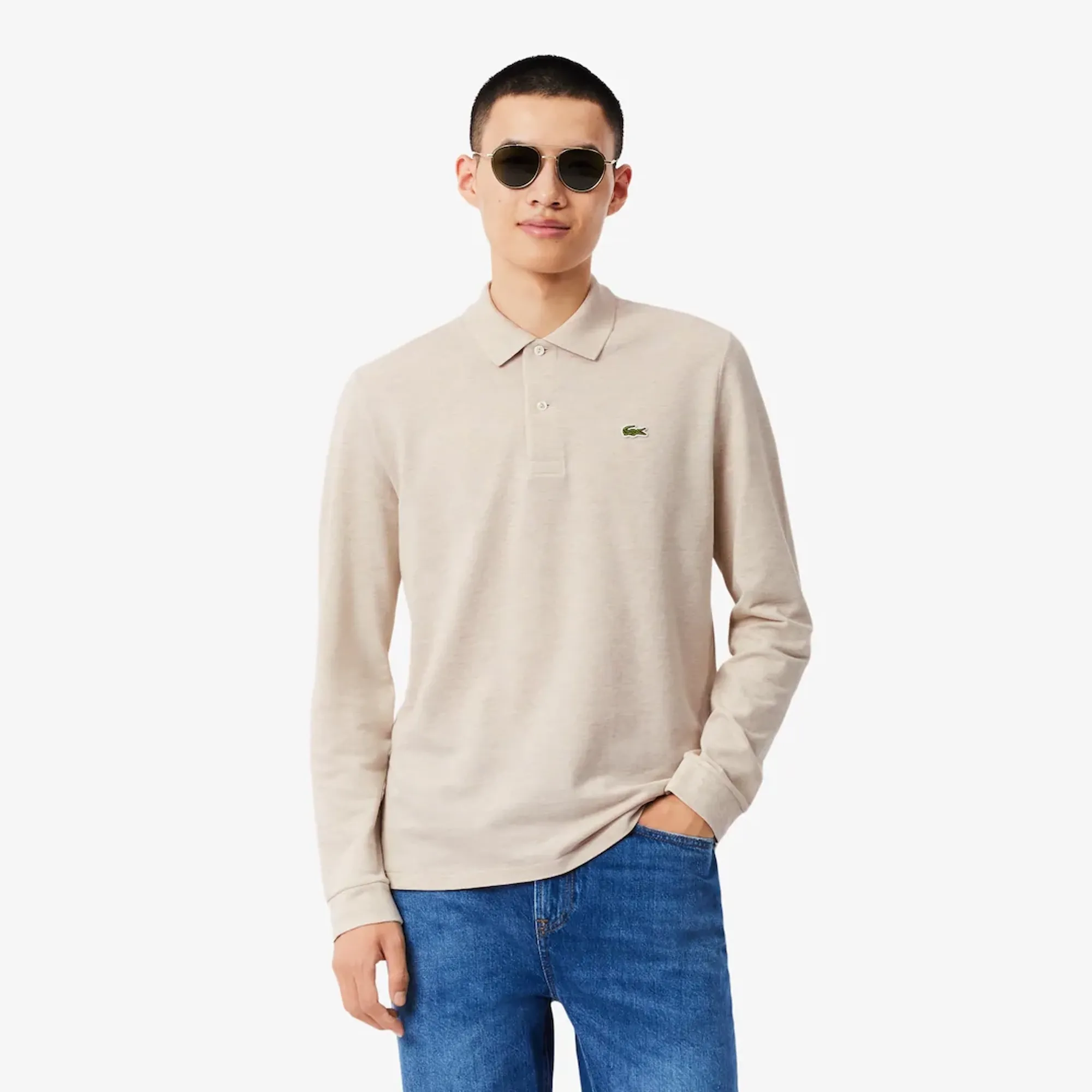 Lacoste Classic Fit Long Sleeved L.12.12 Polo Shirt - Heathered Grey Beige