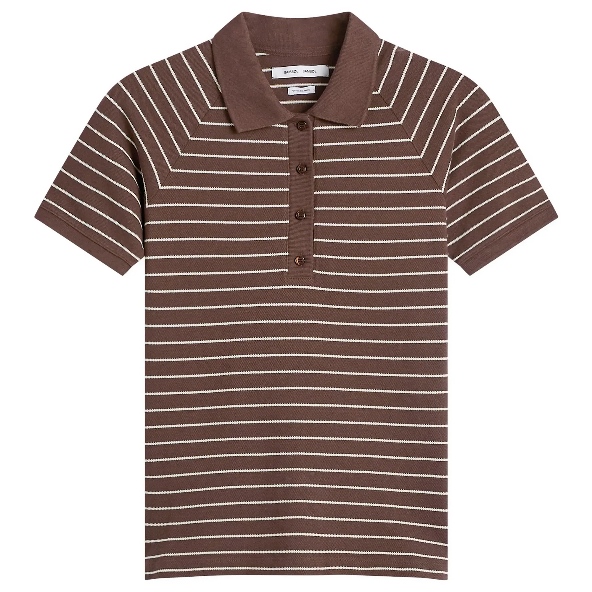 Samsøe Samsøe Women's Samia Short Sleeve Polo Top Coffee Brown Stripe