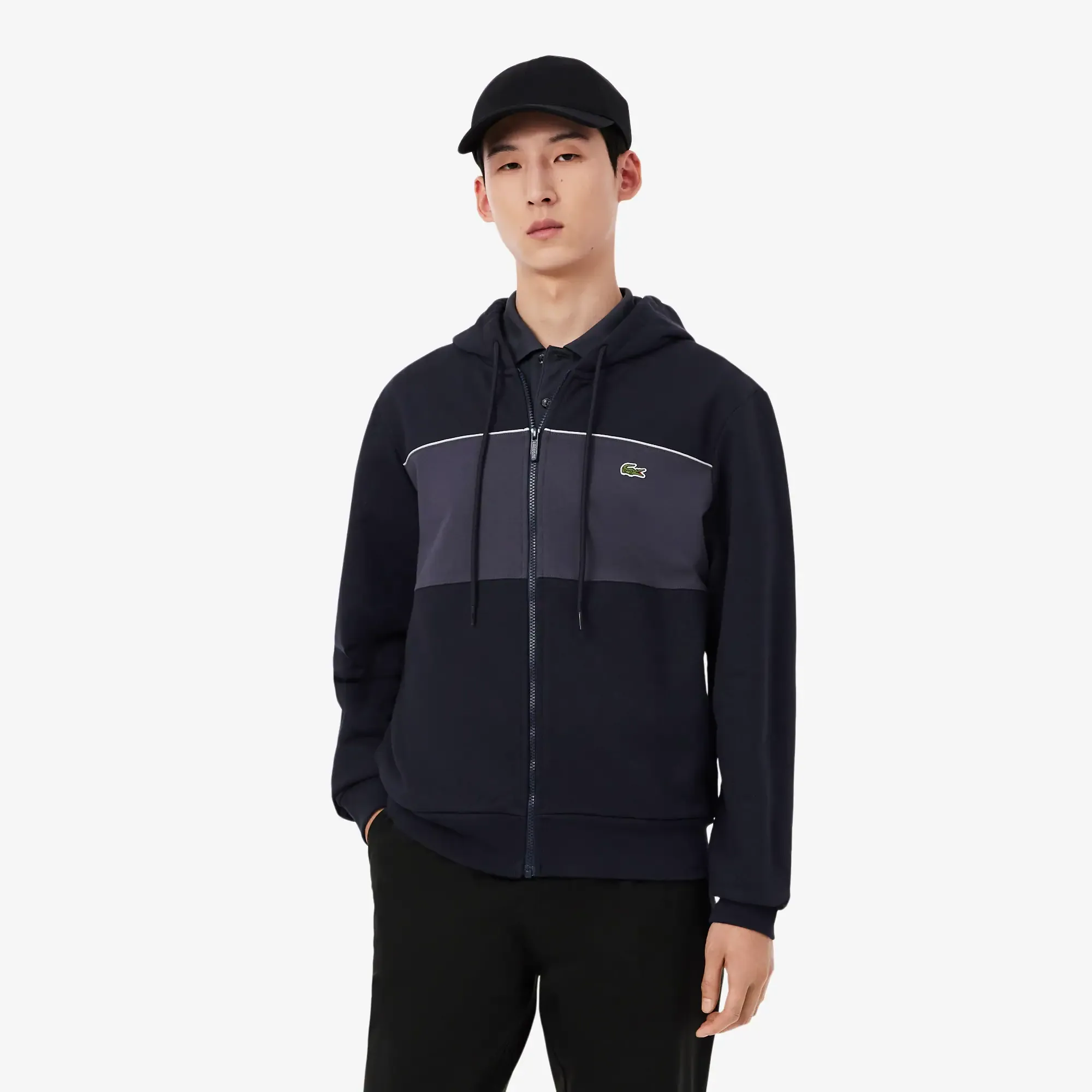 Lacoste Colour-Block Zipped Hoodie - Noir / Gris Fonce