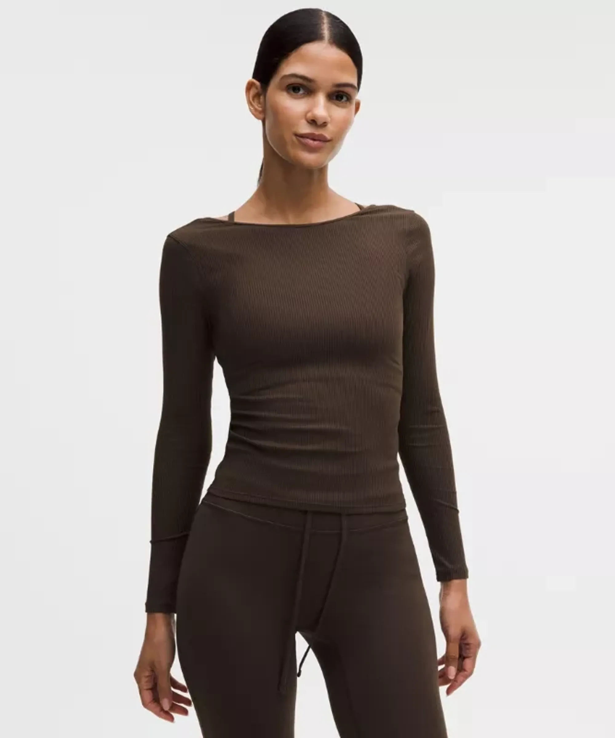lululemon – Women's Ribbed Scoop-Back Yoga Long-Sleeve Shirt – Color Brown – Size Large