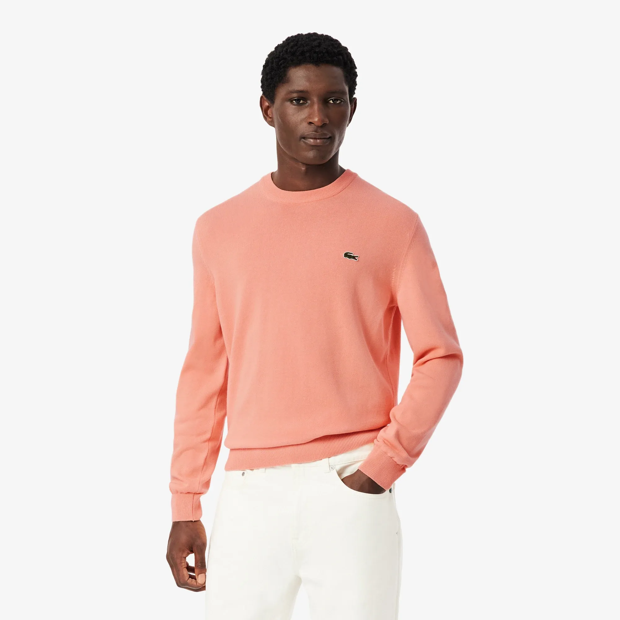 Lacoste Monochrome Crew Neck Cotton Sweater - Coral Pink