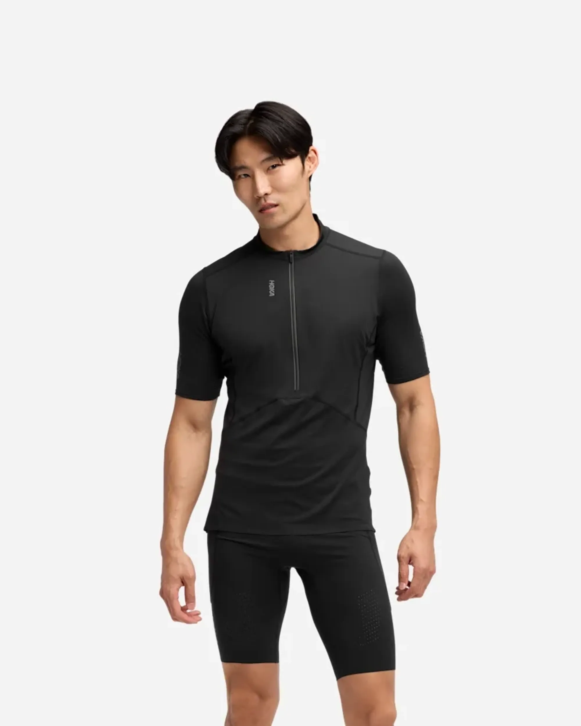 Hoka Men's Skybreeze Short Sleeve Zip Top In Black