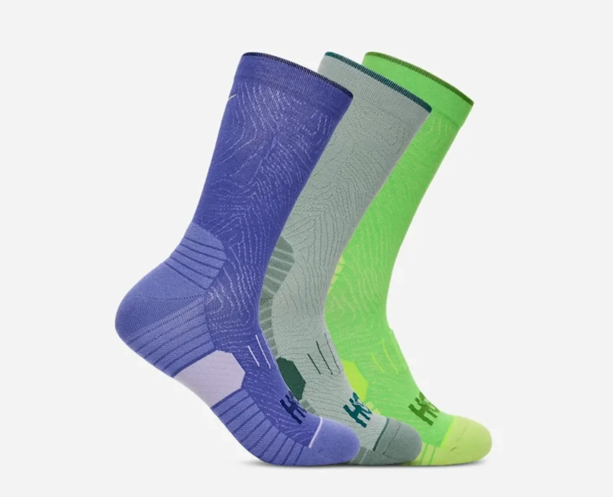 Hoka Crew Run Sock 3-Pack In Celestial Blue/Sage/Neon Green