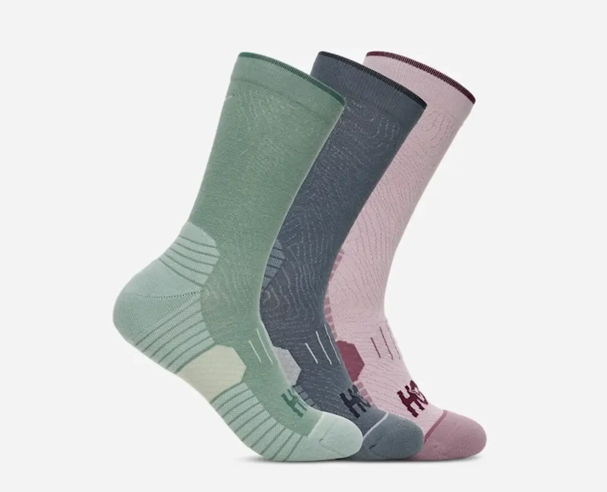 Hoka Crew Run Sock 3-Pack In Rosemary/Faded Navy/Lilac Cream