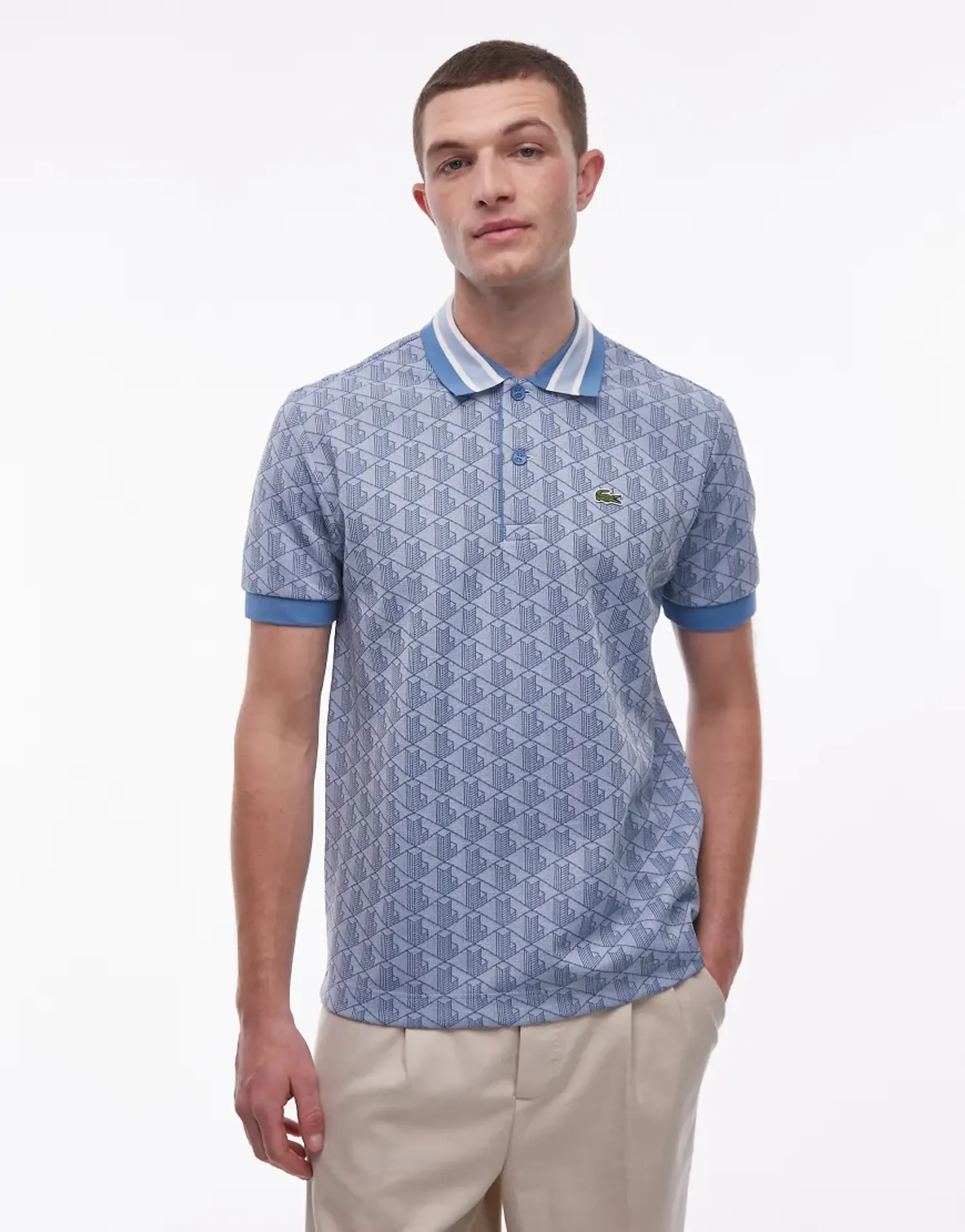 Lacoste Classic Fit Monogram Jacquard Polo Shirt - Bleu Clair / Bleu