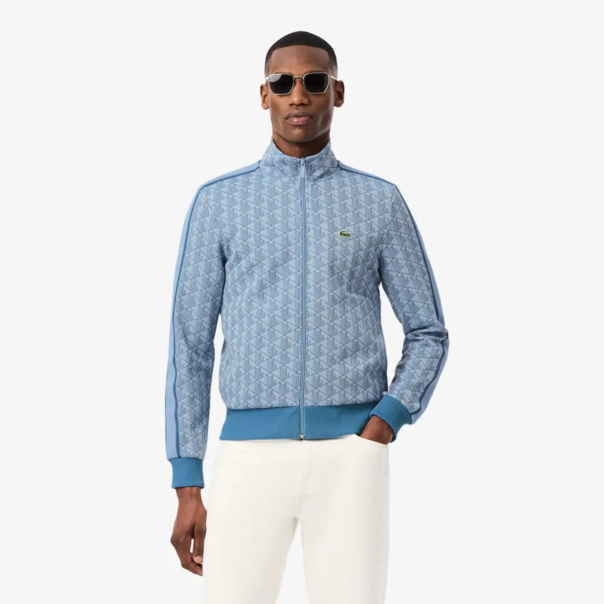 Lacoste Paris Zip-Up Jacquard Track Jacket - Bleu Clair / Bleu