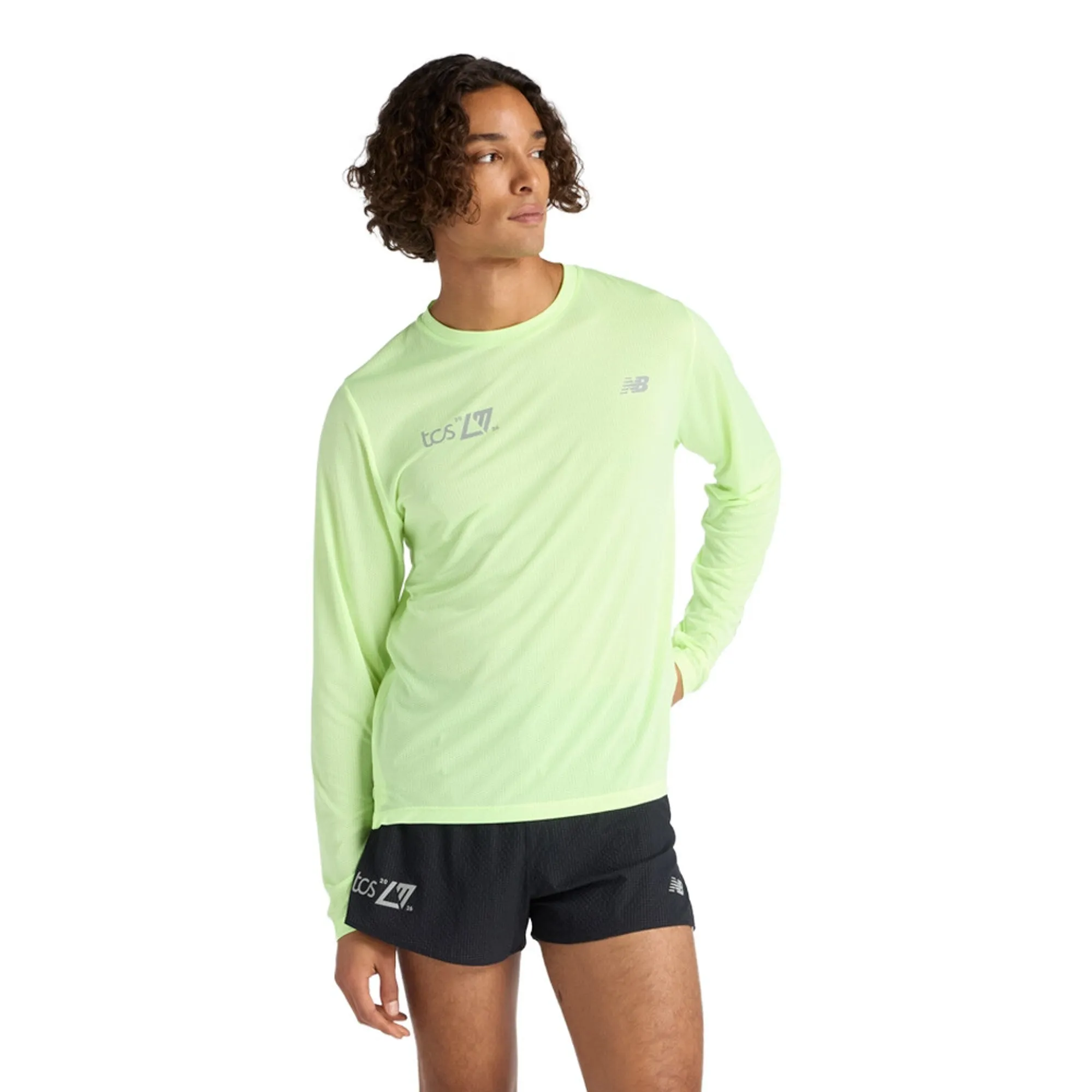 New Balance Men's London Edition RC Essential Long Sleeve in Green Polyester