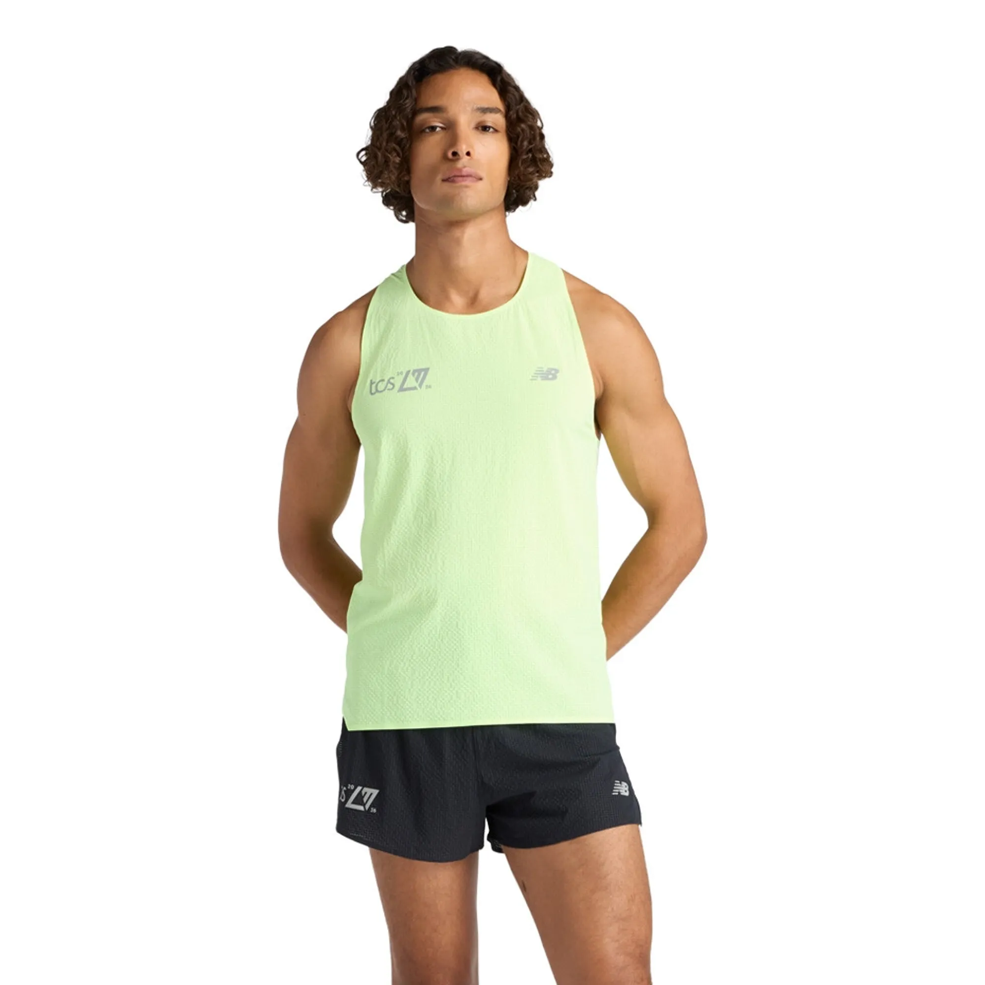 New Balance Men's London Edition Race Day Ultra Light Singlet in Green Nylon