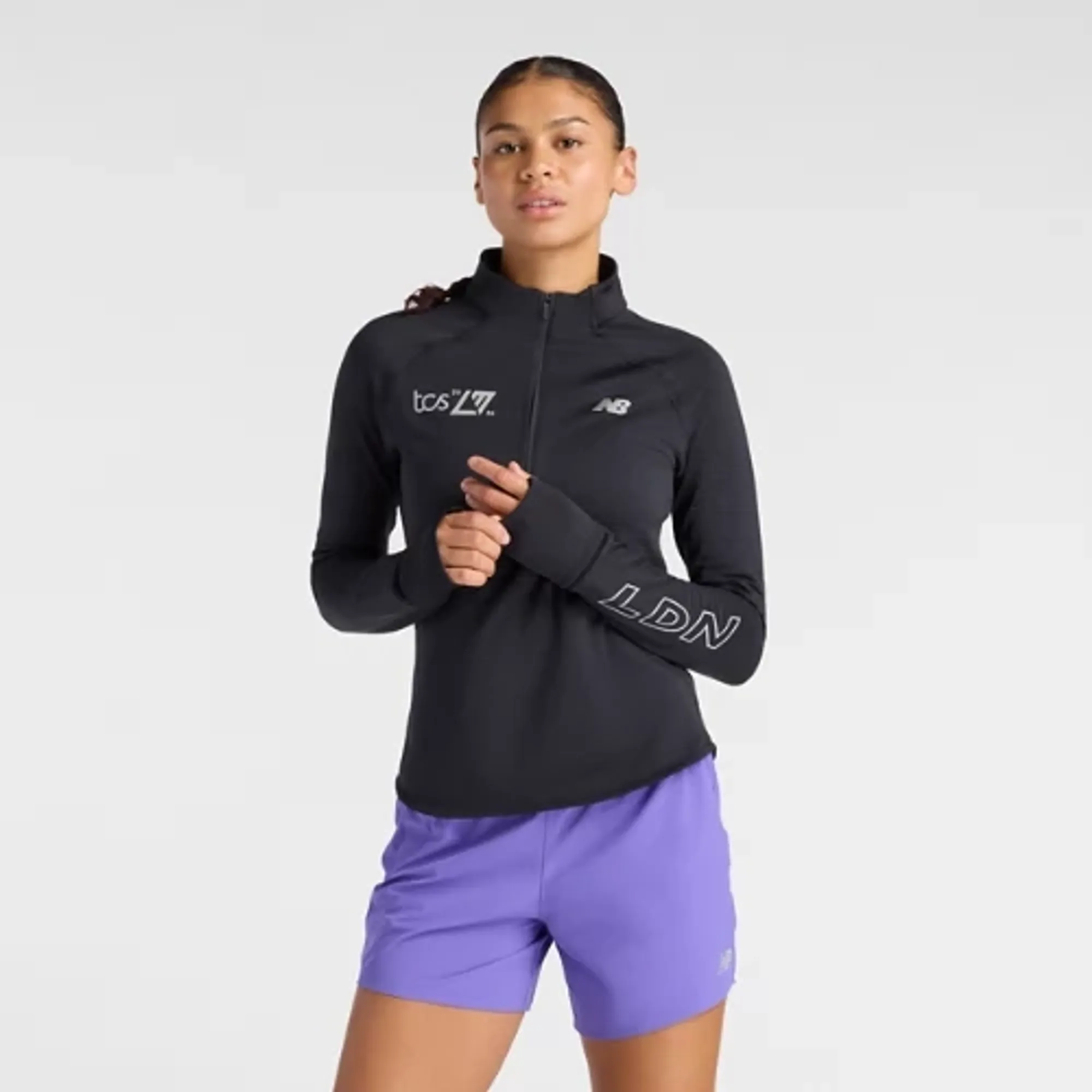 New Balance Women London Edition RC Essential Heat Grid Half Zip LDN in Black Polyester