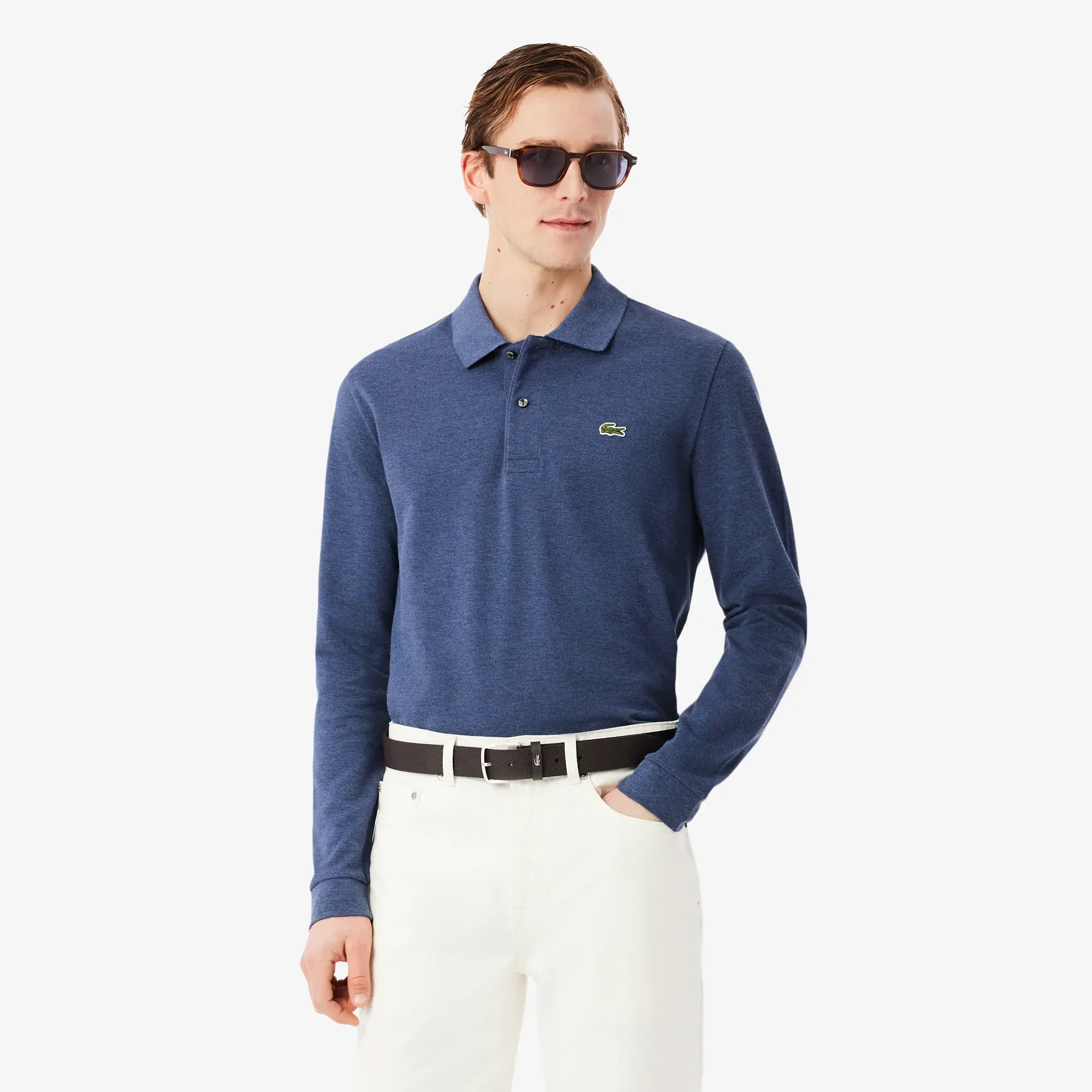 Lacoste Classic Fit Long Sleeved L.12.12 Polo Shirt - Heathered Blue