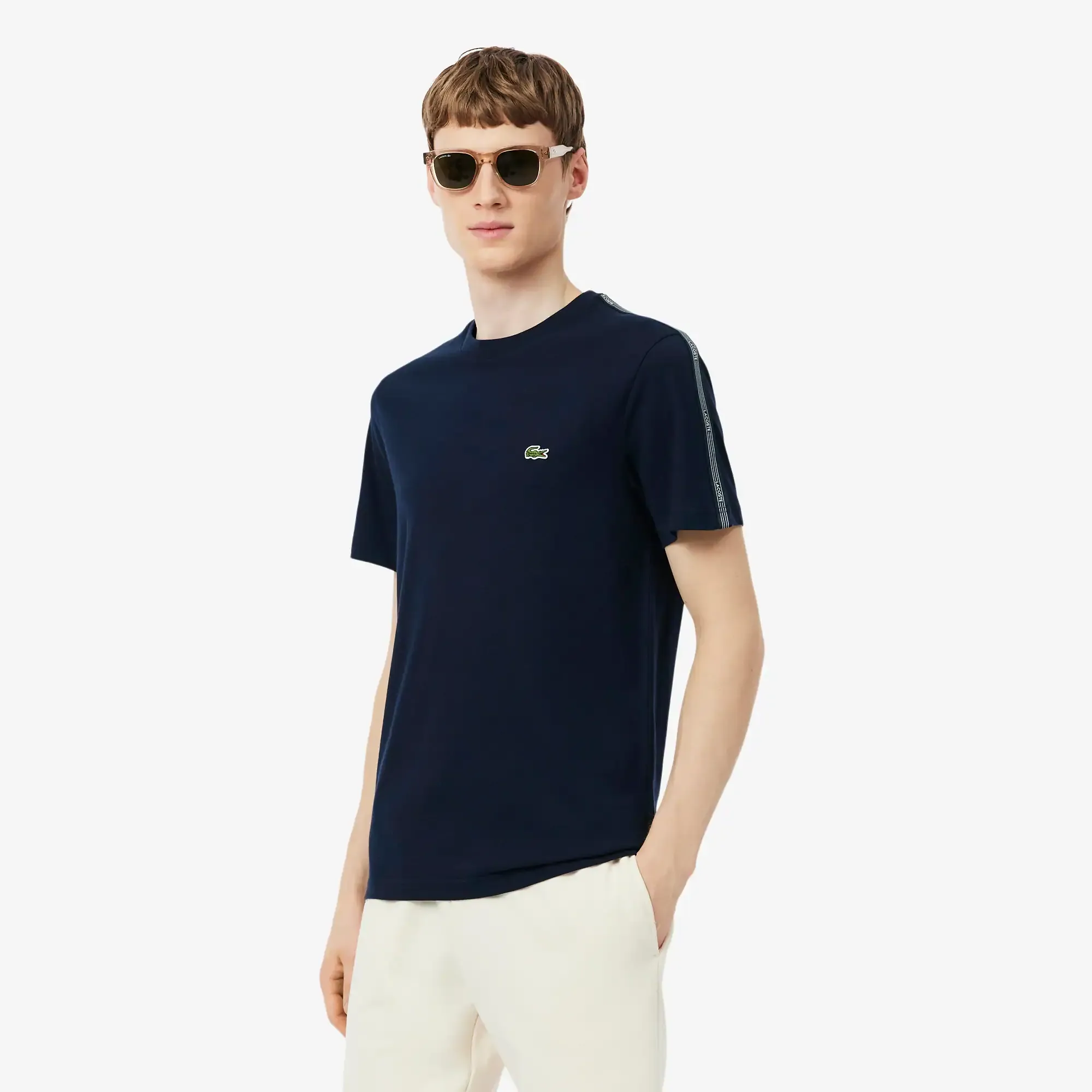 Lacoste Branded Stripe Band T-shirt - Midnight Blue