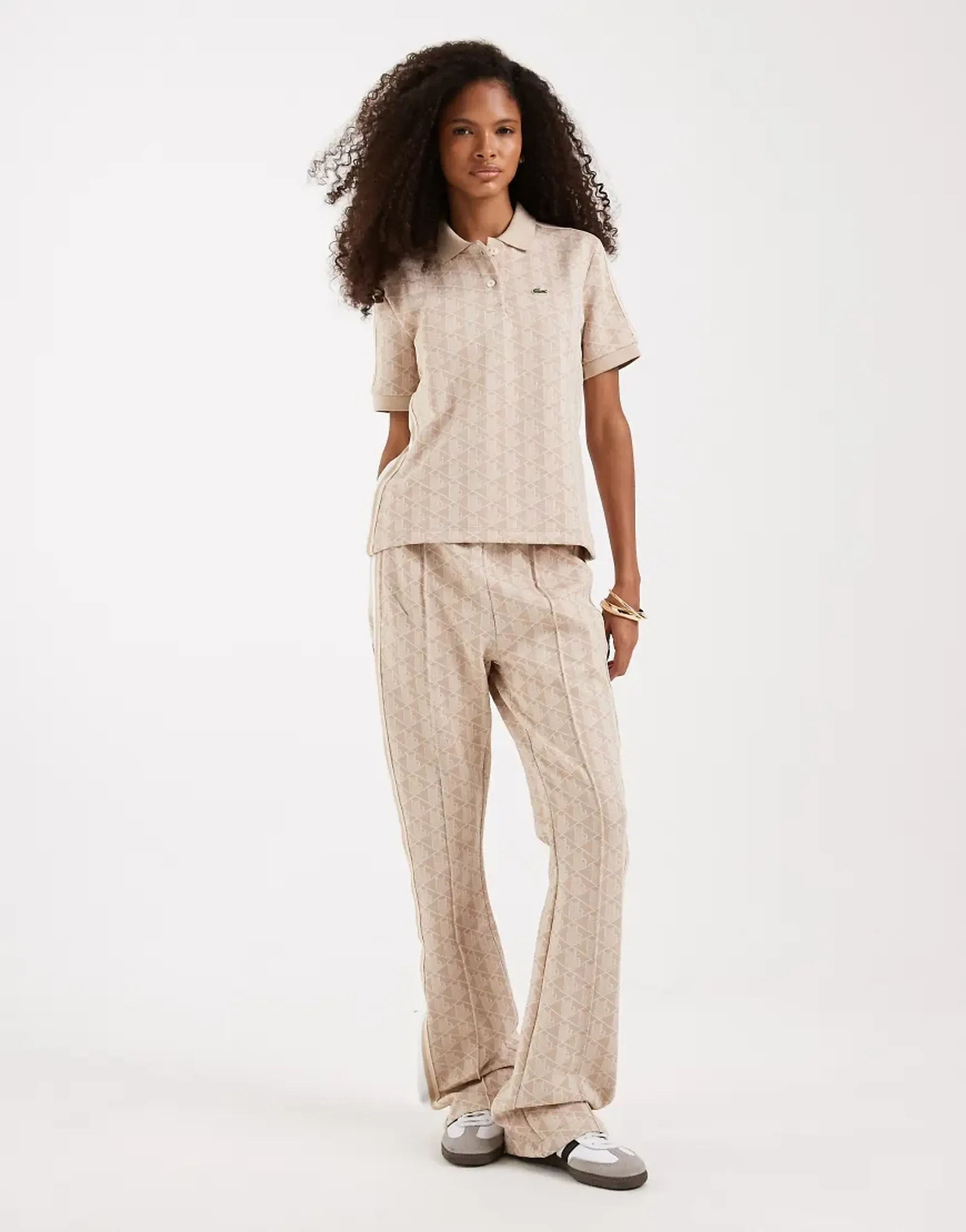 Lacoste Flared Monogram Sweatpants - Beige / Blanc