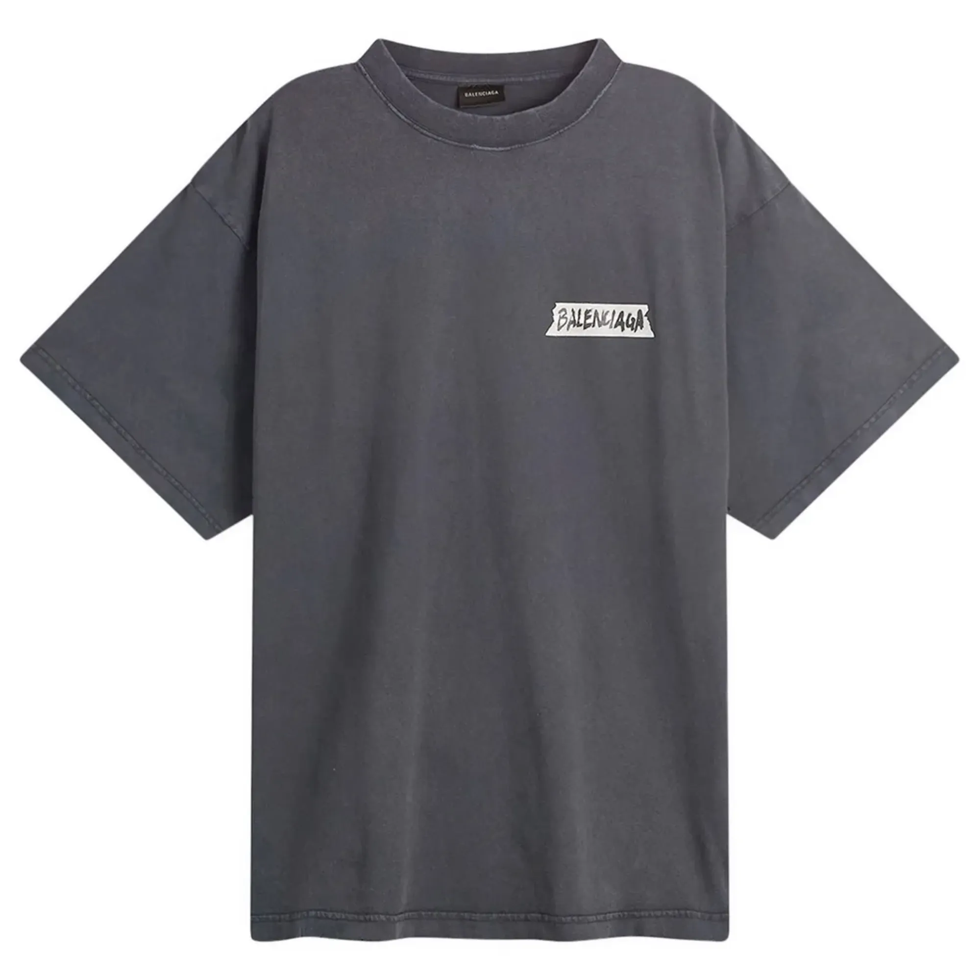 Balenciaga Men's Masking Tape Jersey T-Shirt Faded Washed Black