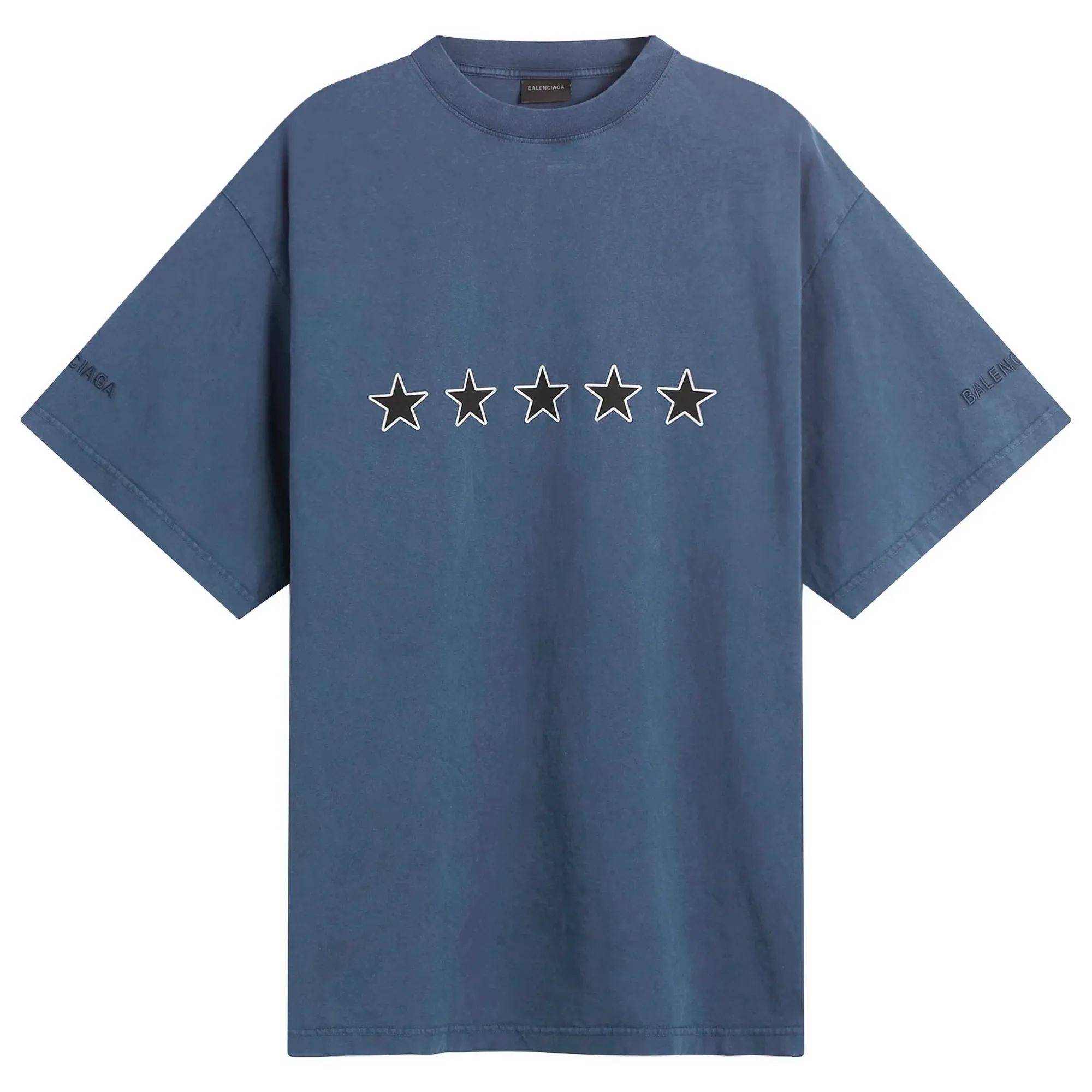 Balenciaga Men's Top Rating Printed T-Shirt Washed Navy