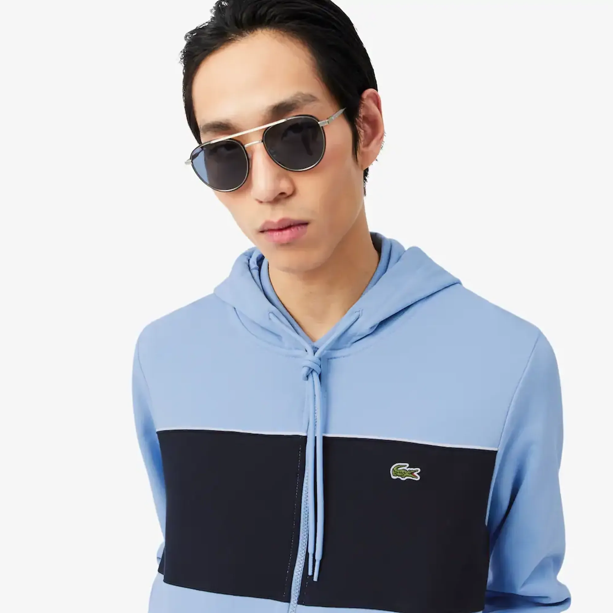 Lacoste Colour-Block Zipped Hoodie - Bleu Clair / Noir