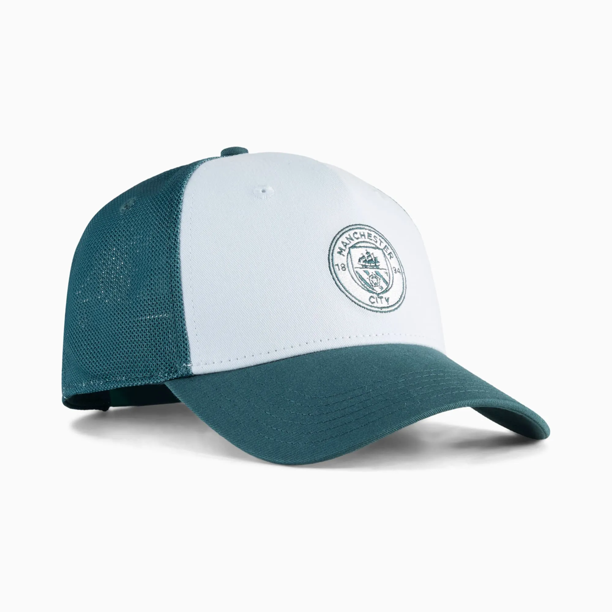 PUMA Manchester City King Trucker Cap, Green Terrain/Sea Glass