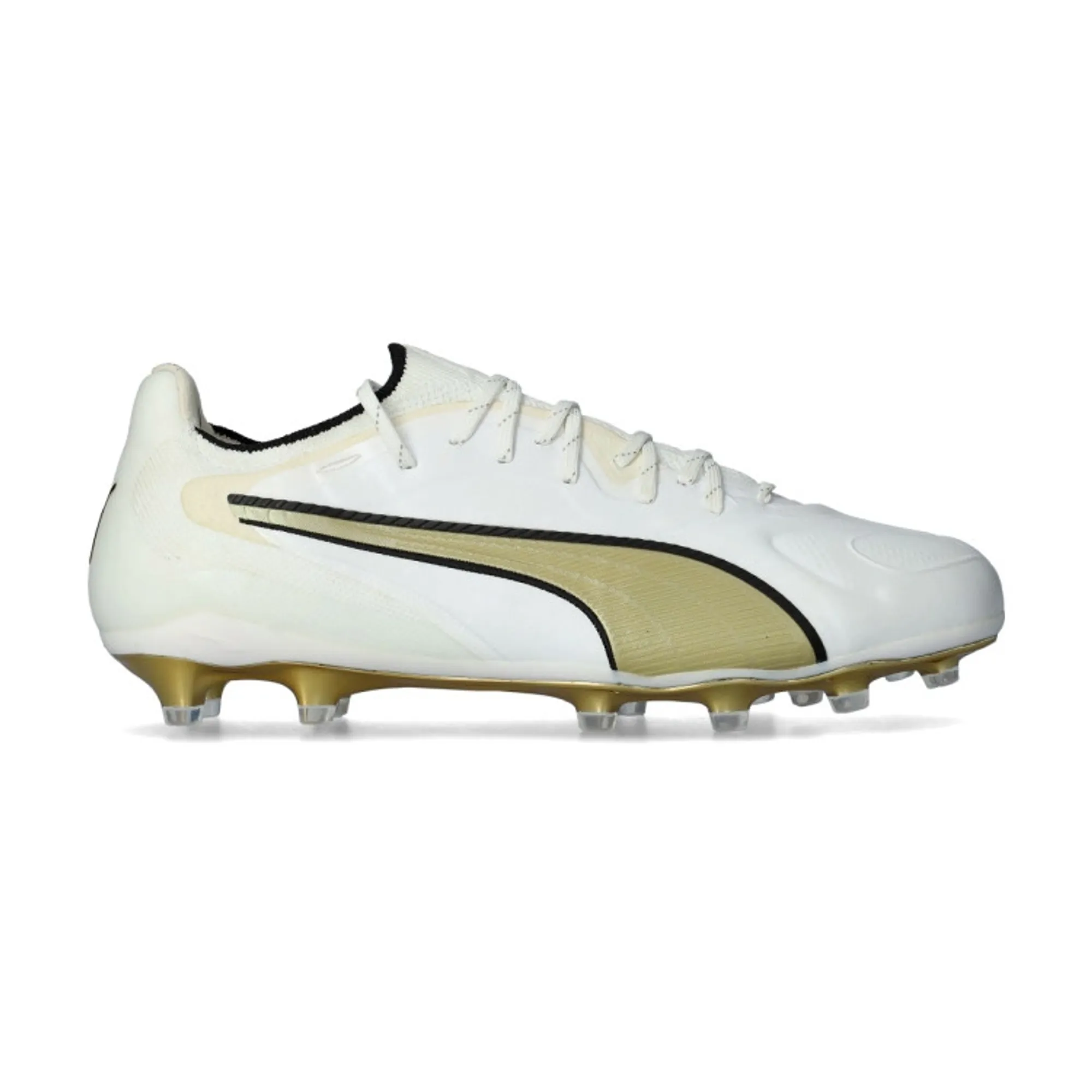 PUMA King 20 Ultimate FG/AG Football Boots Unisex, White/Metallic Gold/Black, size 10