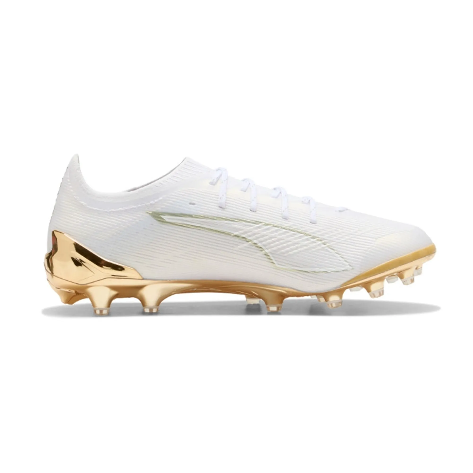 PUMA Ultra 6 Ultimate Ag Football Boots Unisex, White/Metallic Gold/Black, size 10
