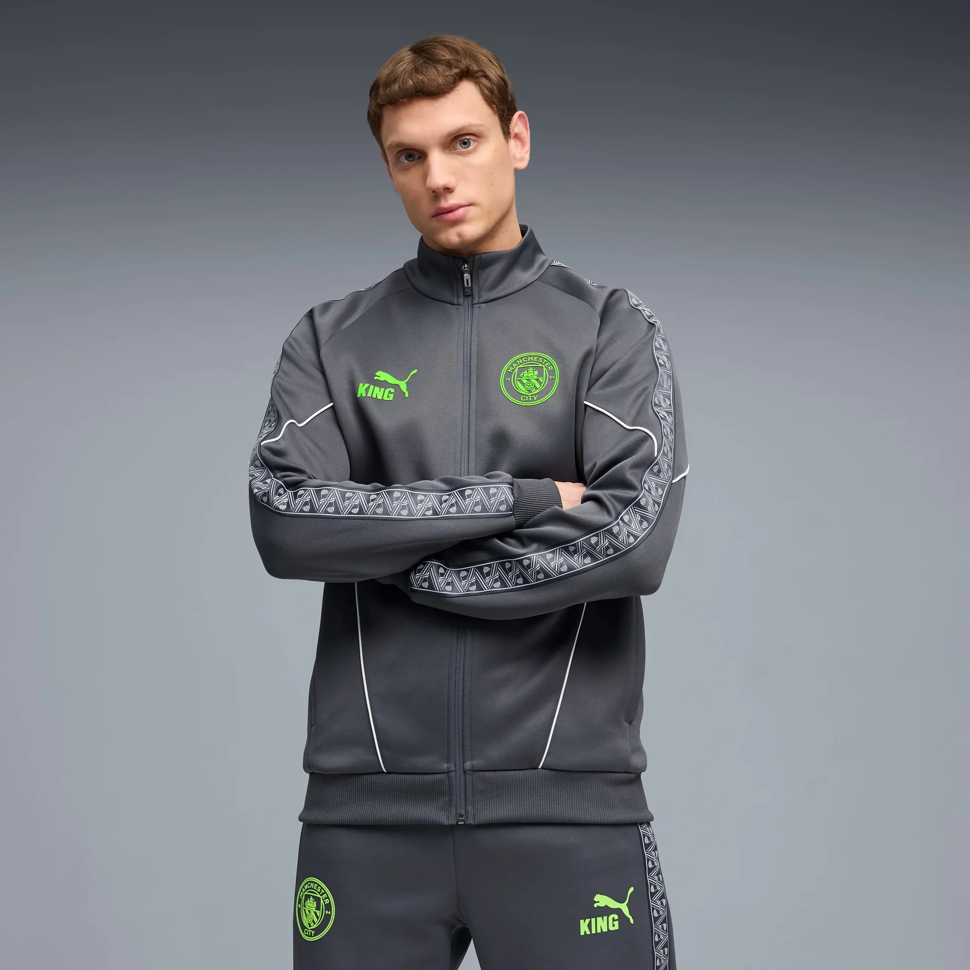 PUMA Manchester City King Anthem Jacket Men, Galactic Grey/Pro Green, size 3XL