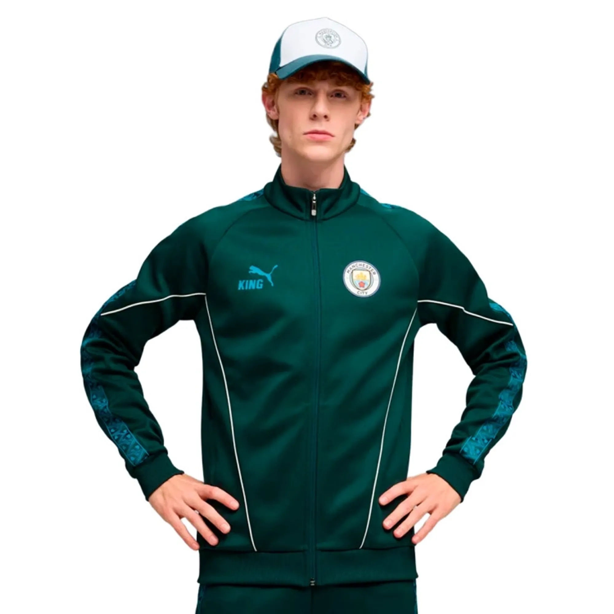 PUMA Manchester City King Anthem Jacket Men, Green Terrain/Tropical Blue, size 3XL
