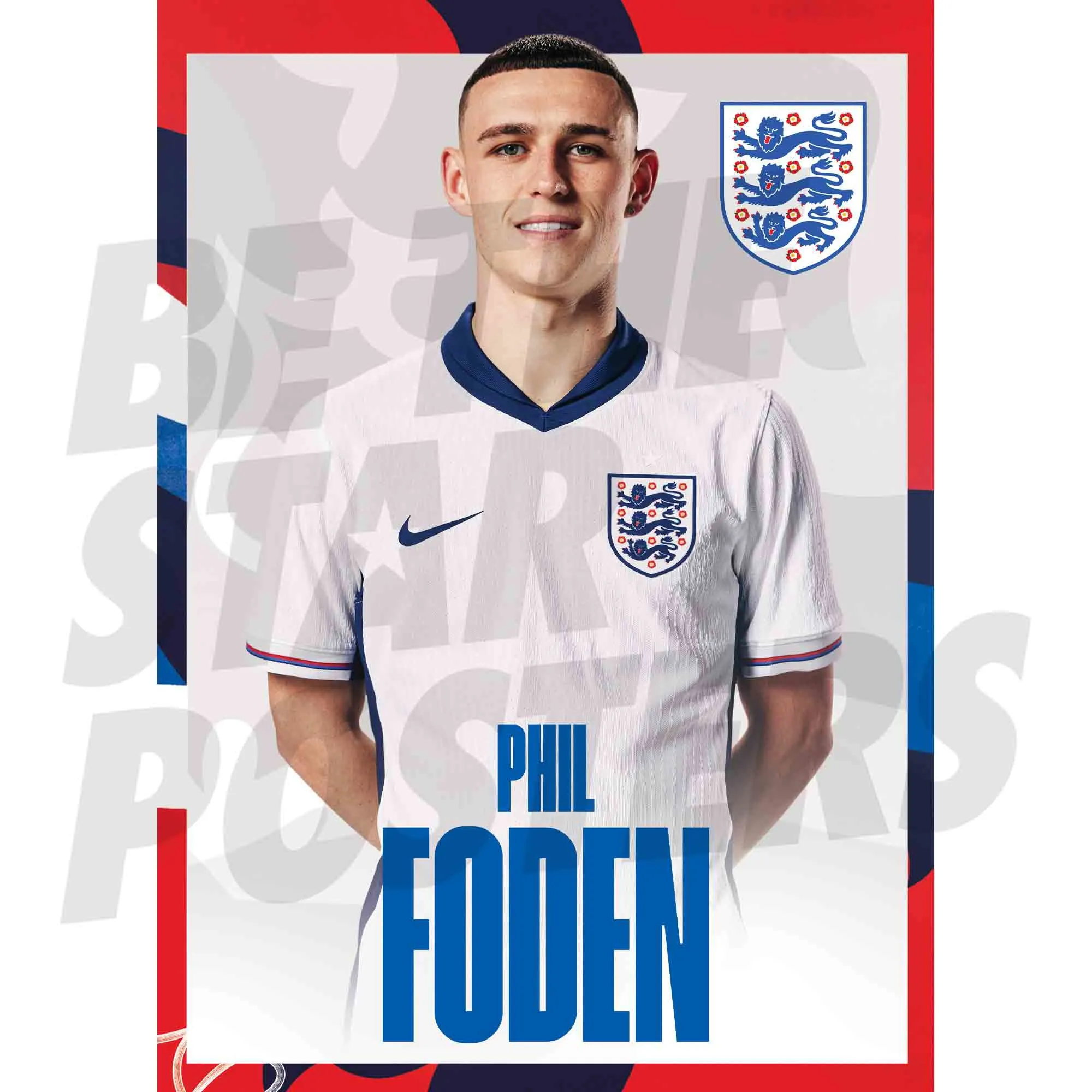 England Phil Foden Headshot A3 Poster