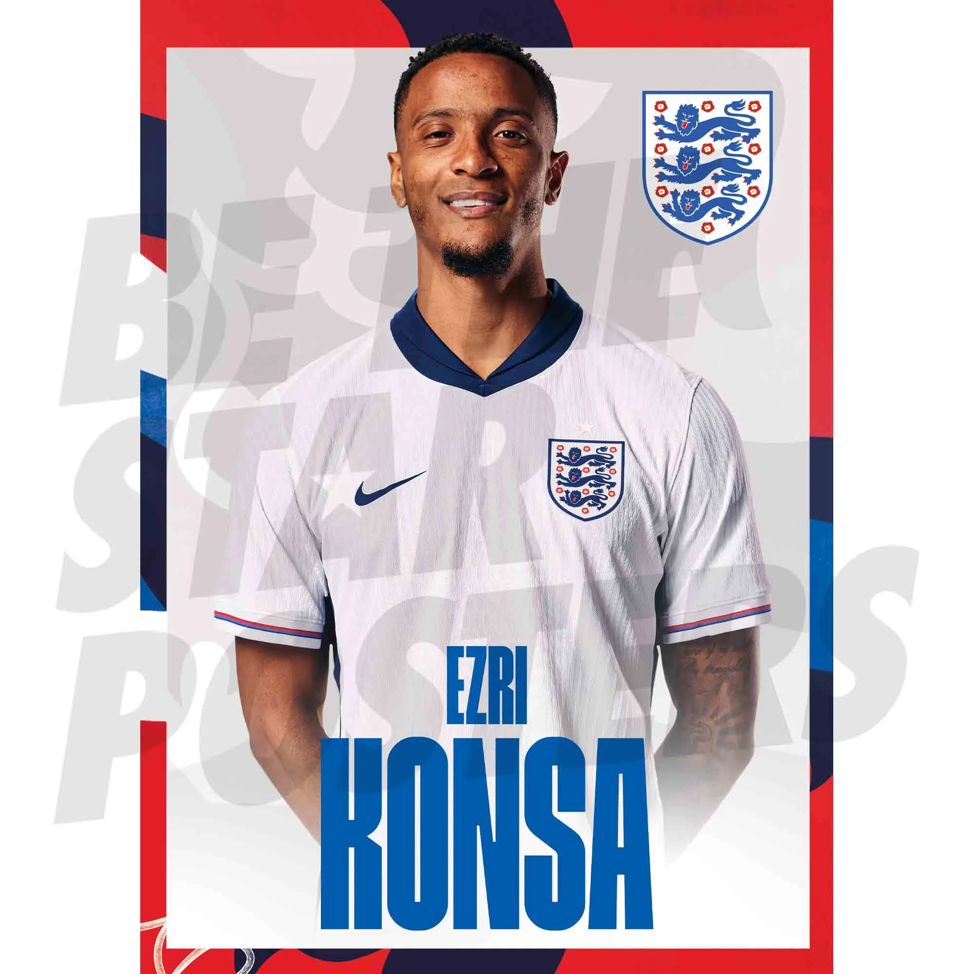England Ezri Konsa Headshot A3 Poster