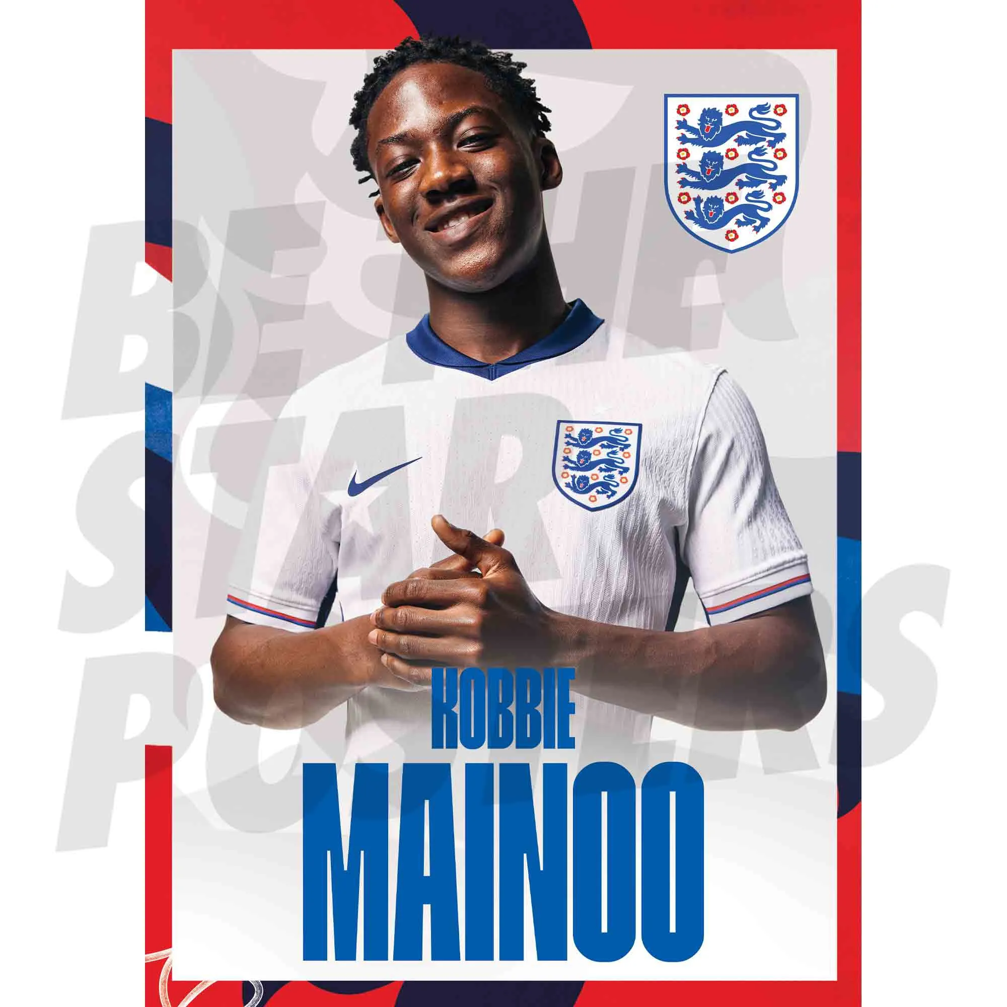 England Kobbie Mainoo Headshot A3 Poster