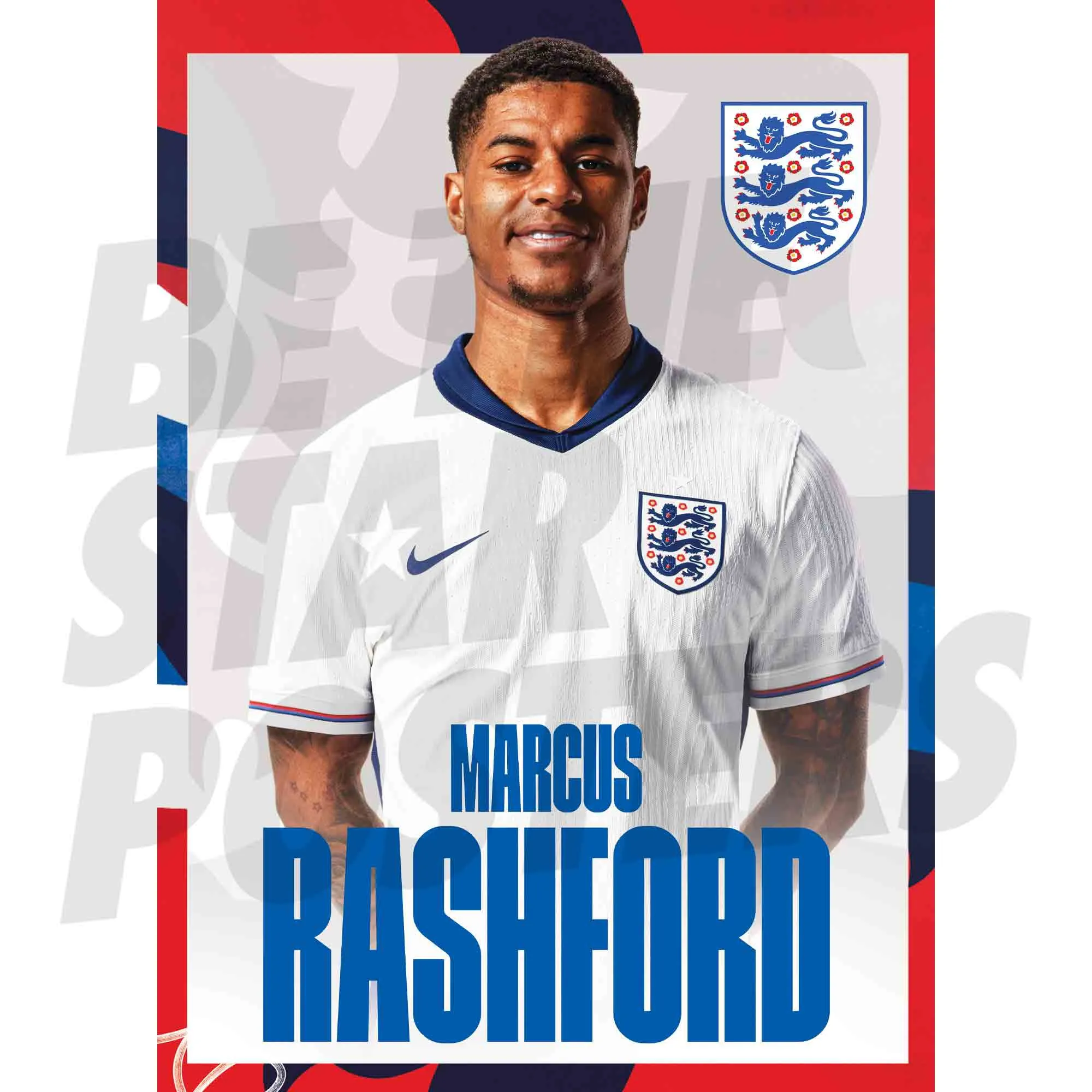 England Marcus Rashford Headshot A3 Poster