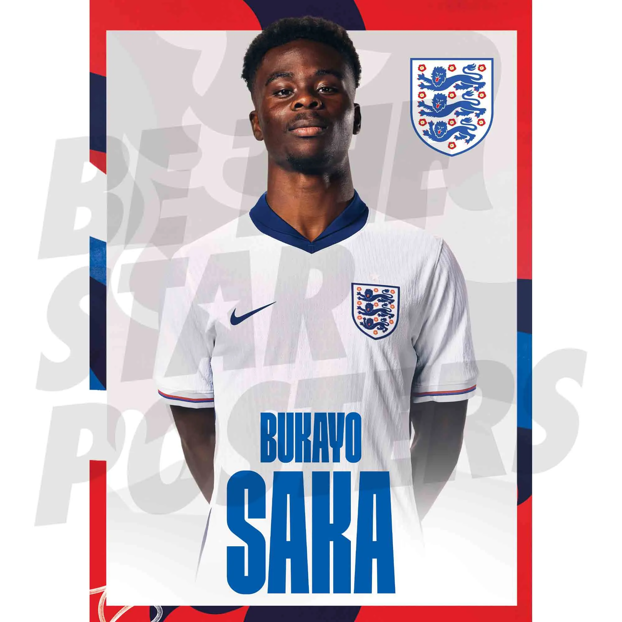 England Bukayo Saka Headshot A3 Poster