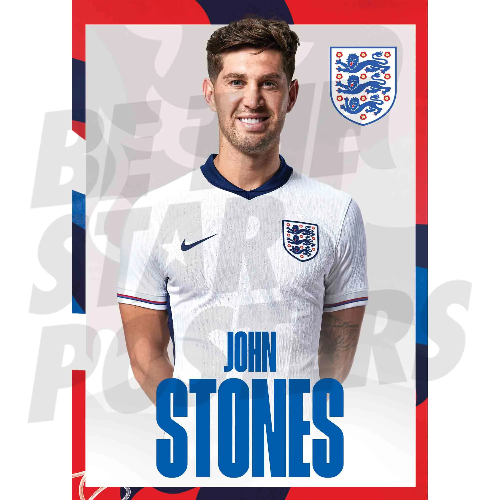 England John Stones Headshot A3 Poster