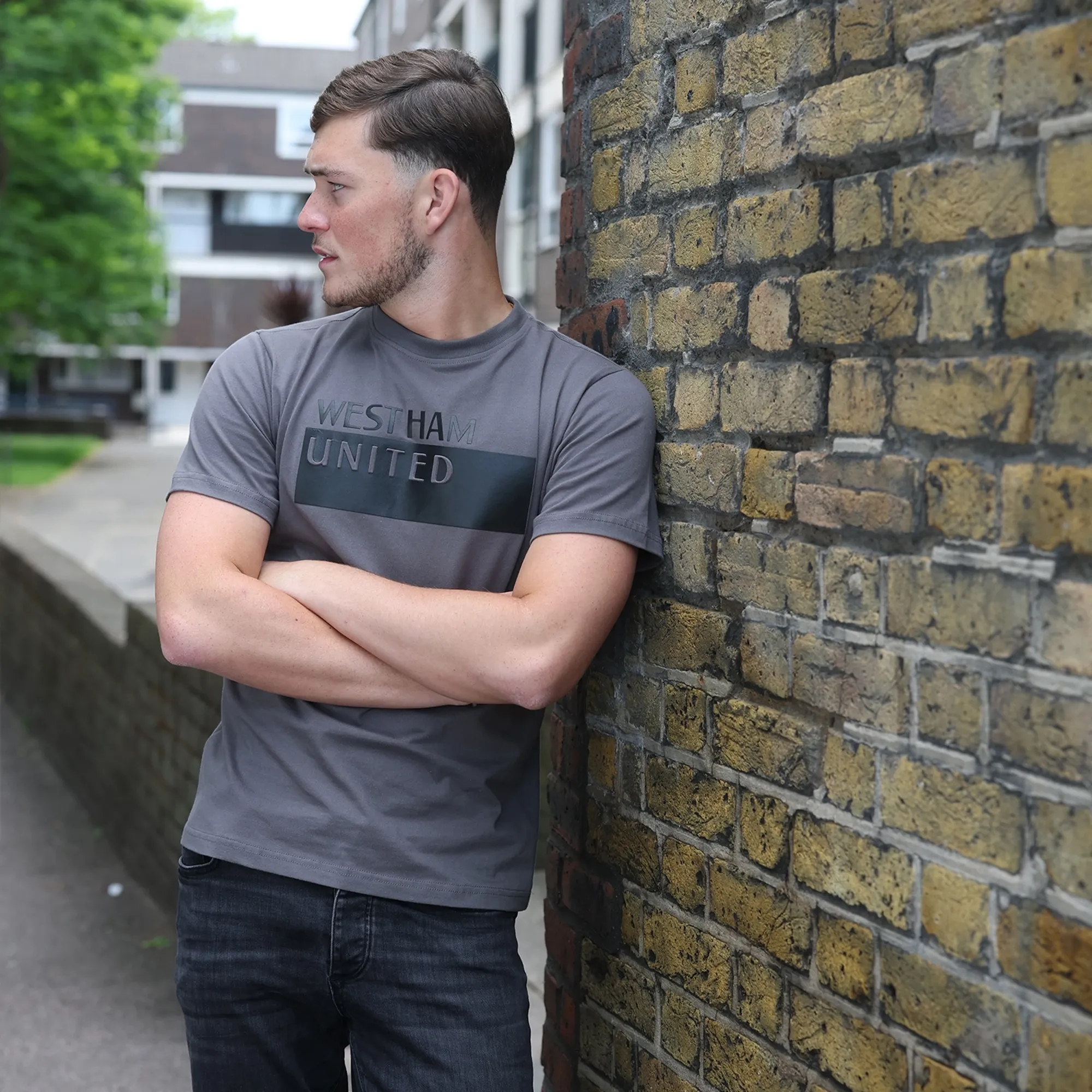 West Ham Embossed T-Shirt - Charcoal