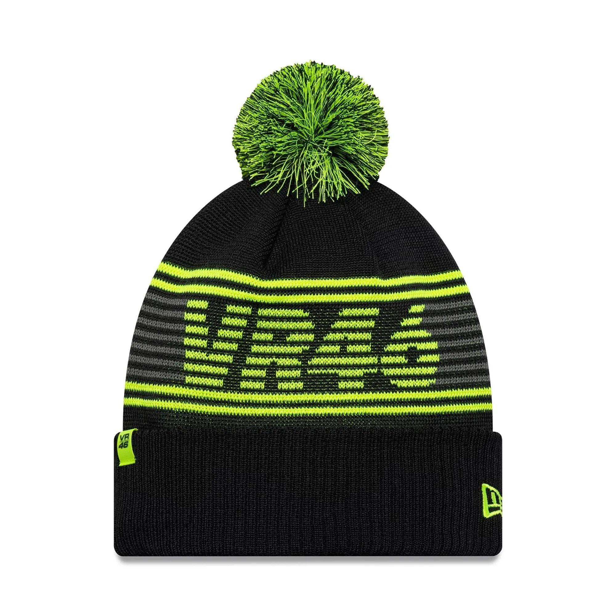 VR46 Recycled Black Bobble Knit Beanie Hat New Era Cap adult unisex